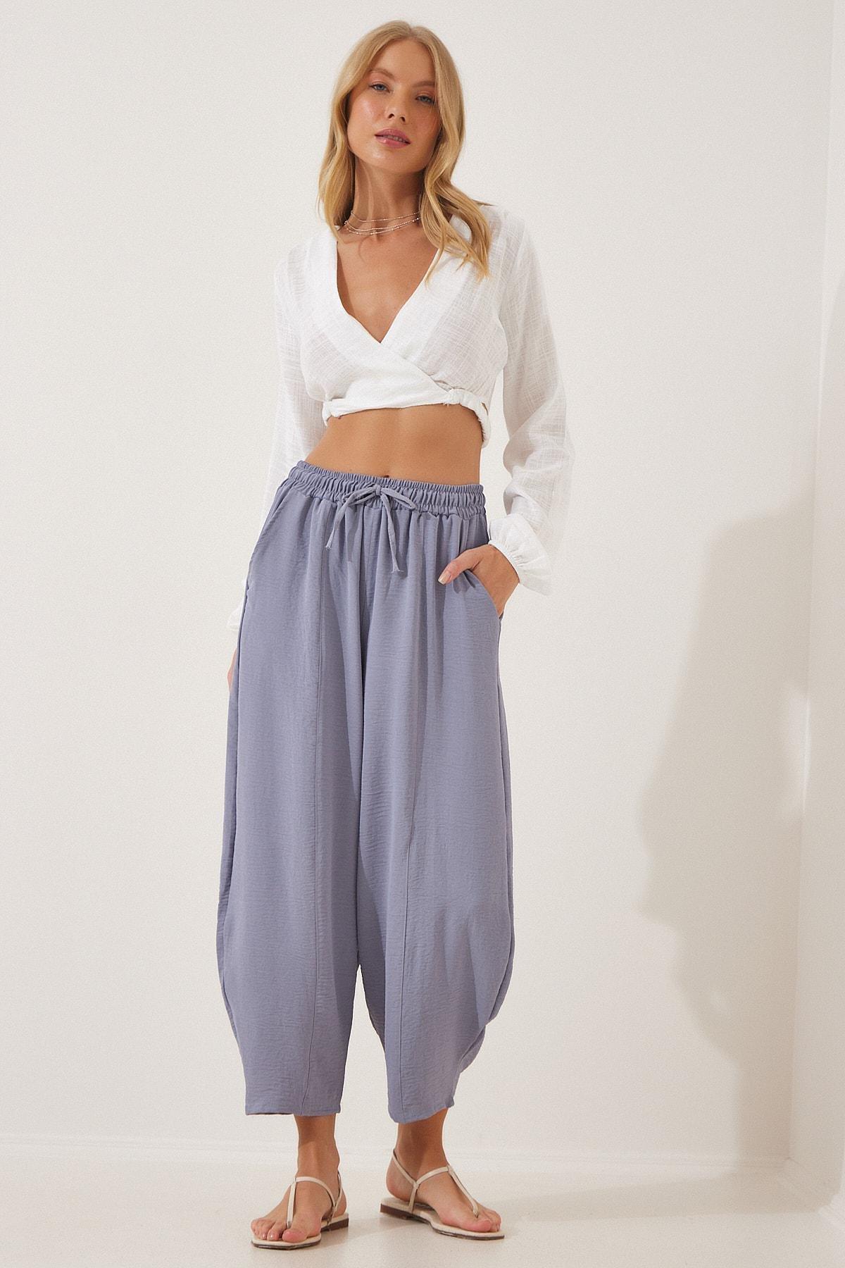 بنطال بقصة كاروت بخصر متوسط الارتفاع، رمادي, Grey, large image number 1