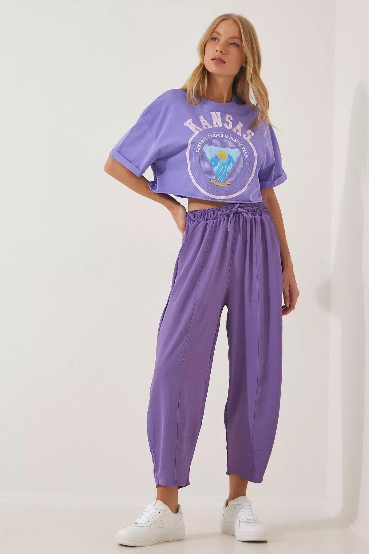 Purple Mid Waist Carrot Pants, , medium
