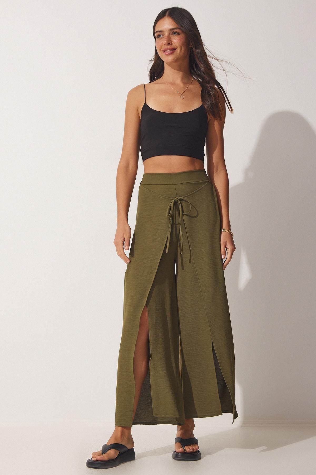 Khaki Skirt-Looking Trousers, , large image number 0