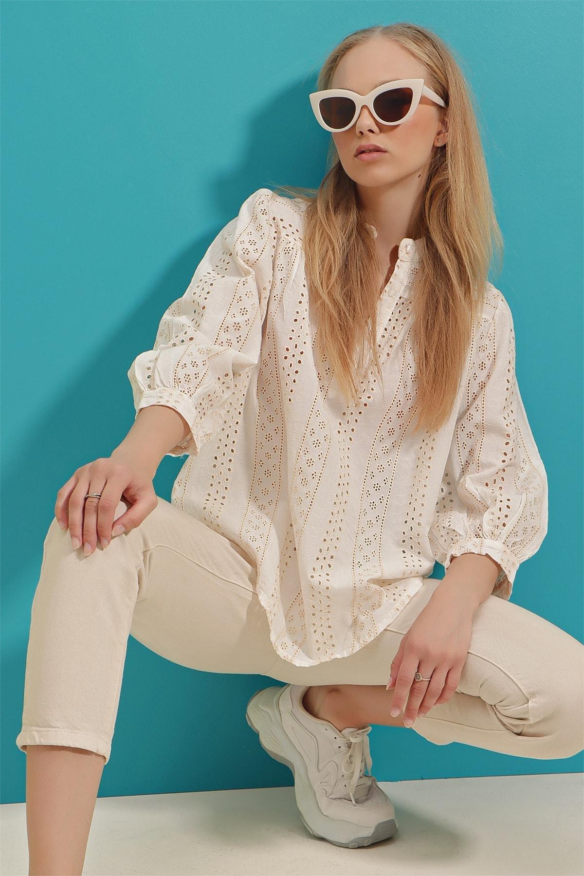 Ecru Ruffle Sleeve Blouse, , large image number 0