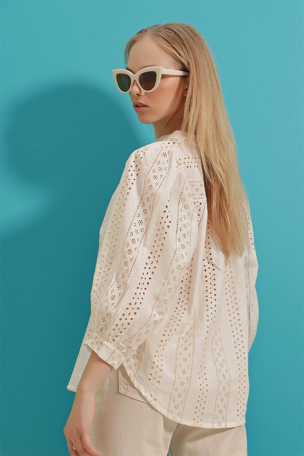 Ecru Ruffle Sleeve Blouse, , large image number 4