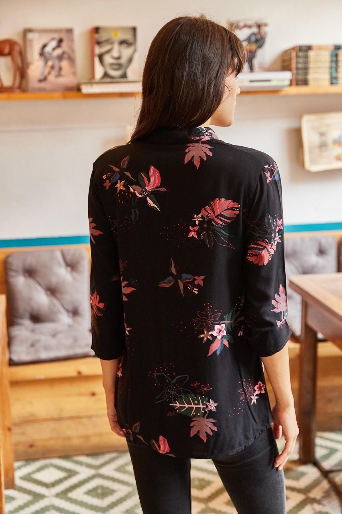 Black Pastel Floral Shirt, BLACK, large image number 4