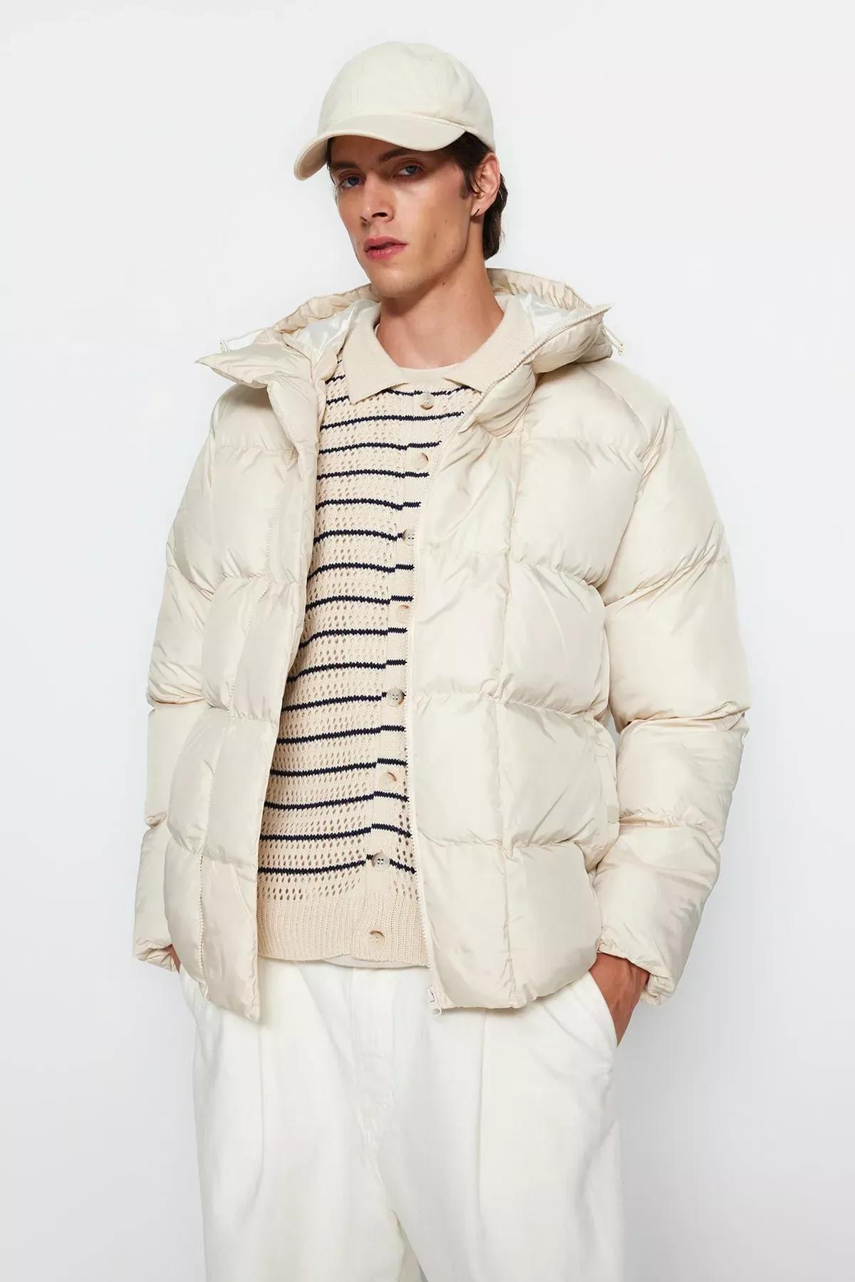 White Puffer Jacket, Beige, medium