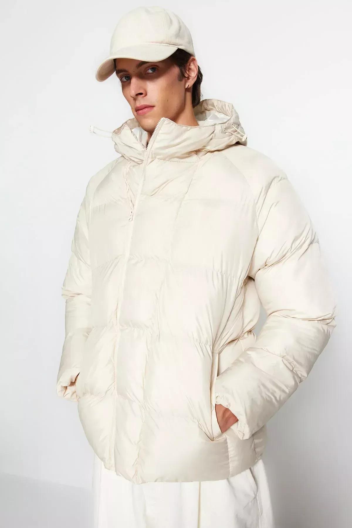 White Puffer Jacket, Beige, medium