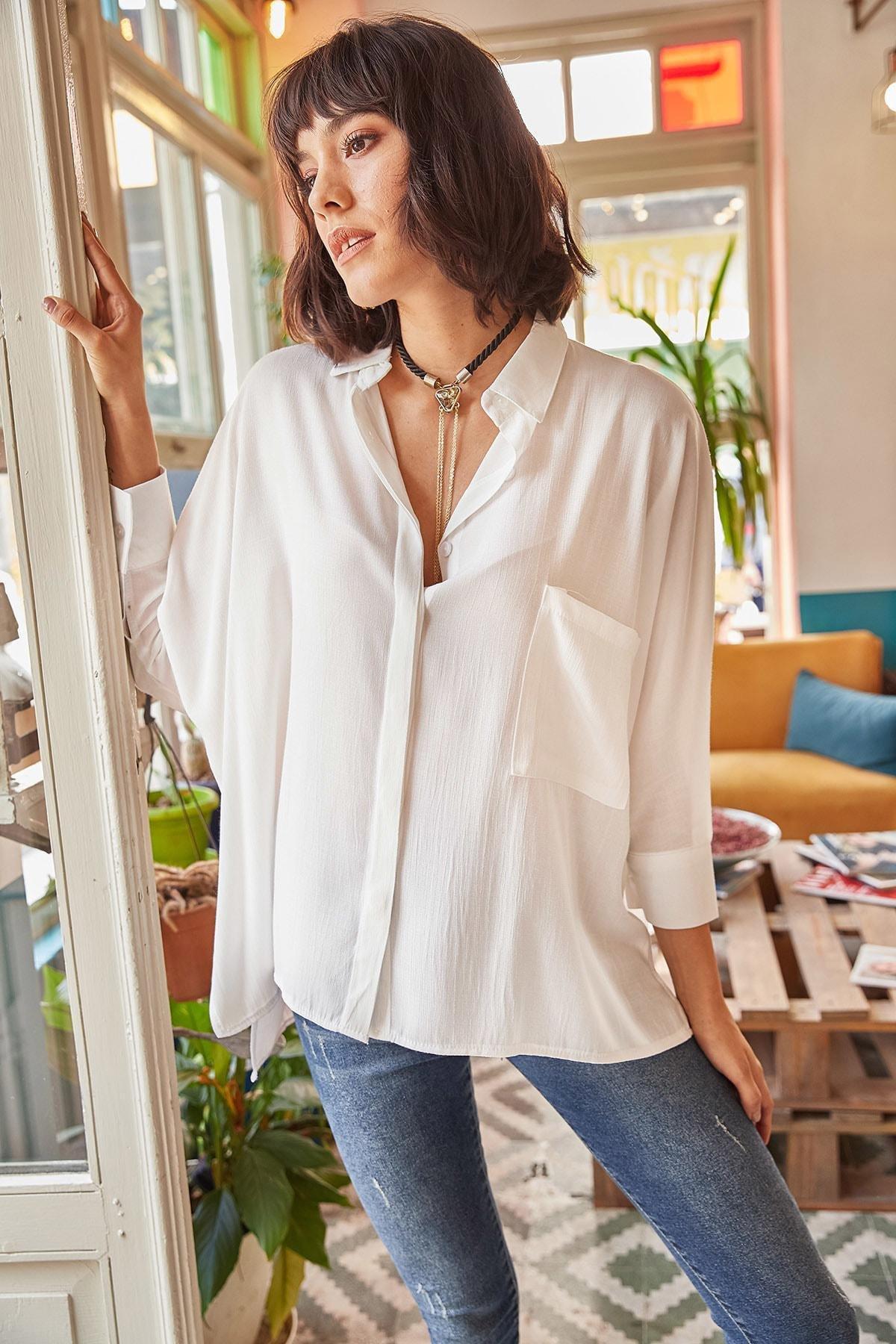 White Collared Shirt, White, large image number 1