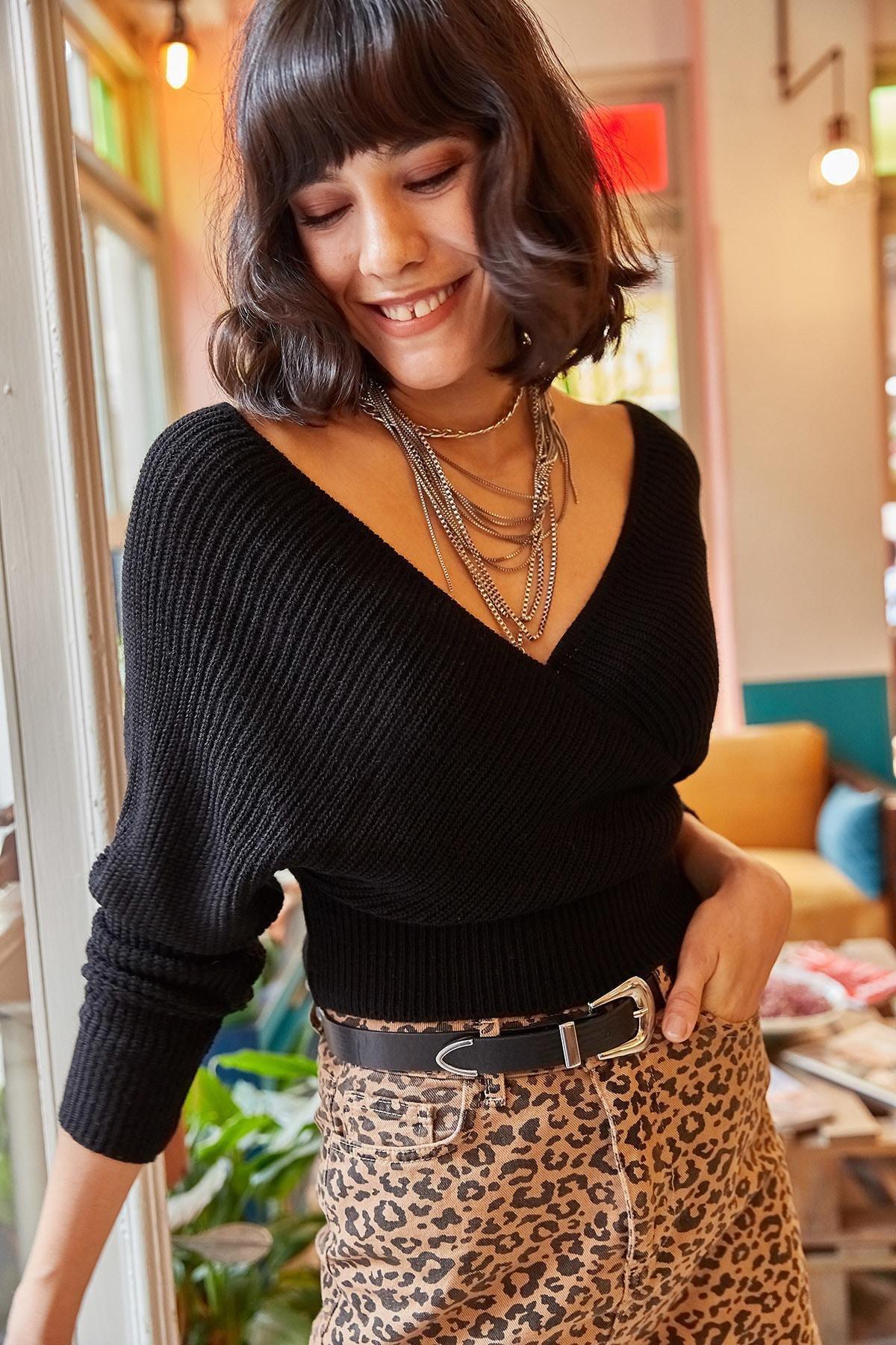 Black Crop Top Knitwear Sweater, BLACK, large image number 3