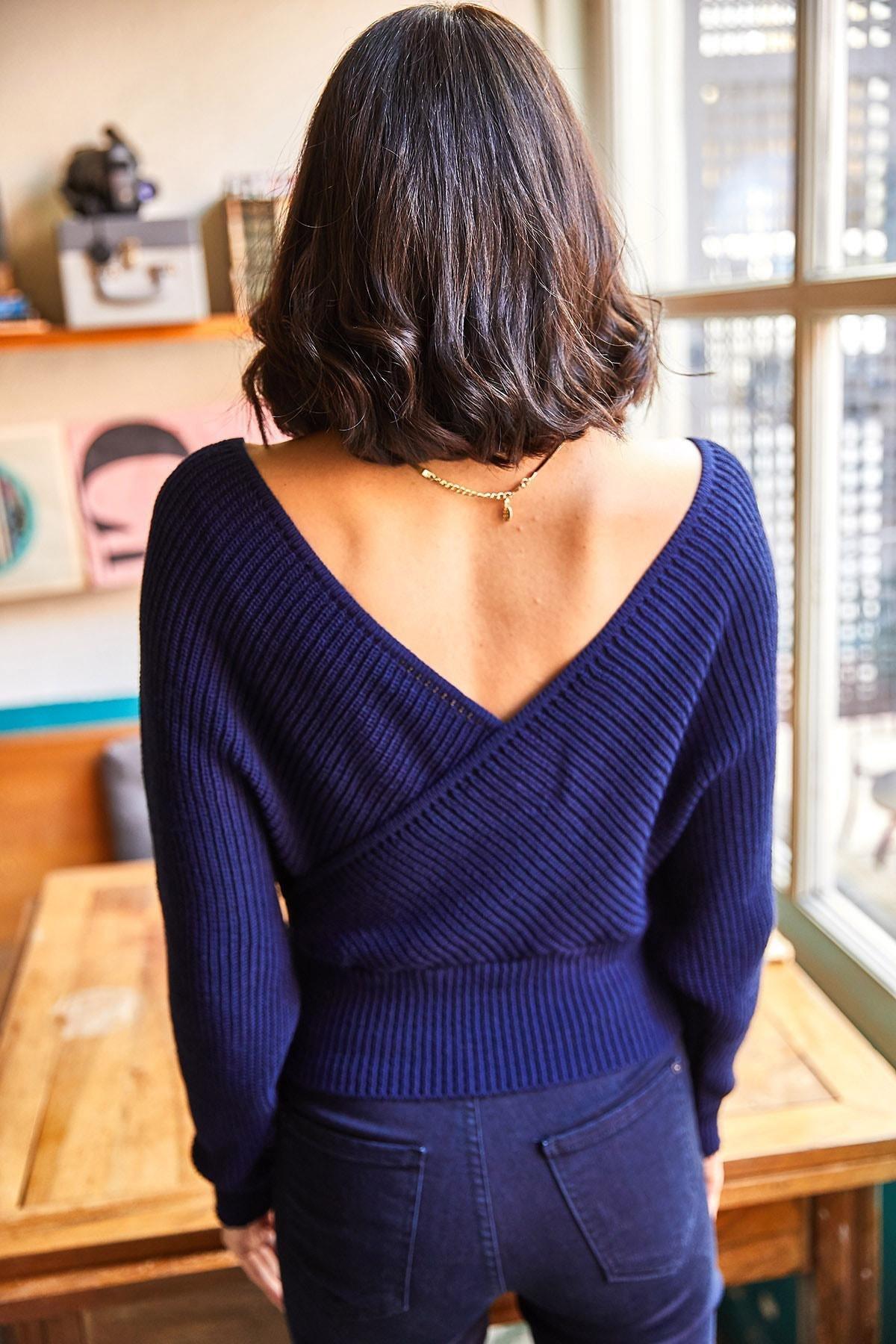 Navy Double Breasted Sweater, Navy blue, large image number 4