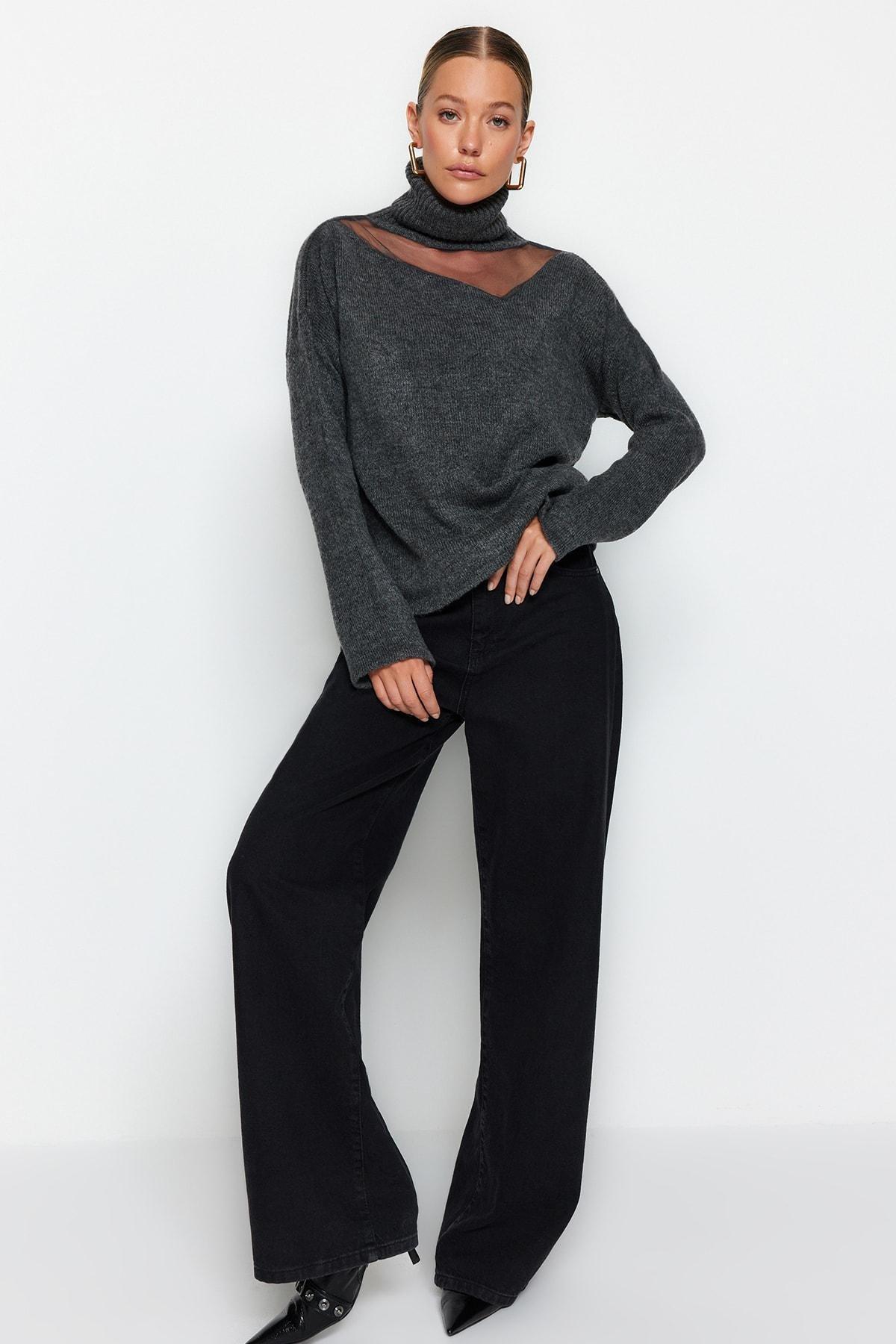 Grey Turtleneck Sweater, Anthracite, large image number 0