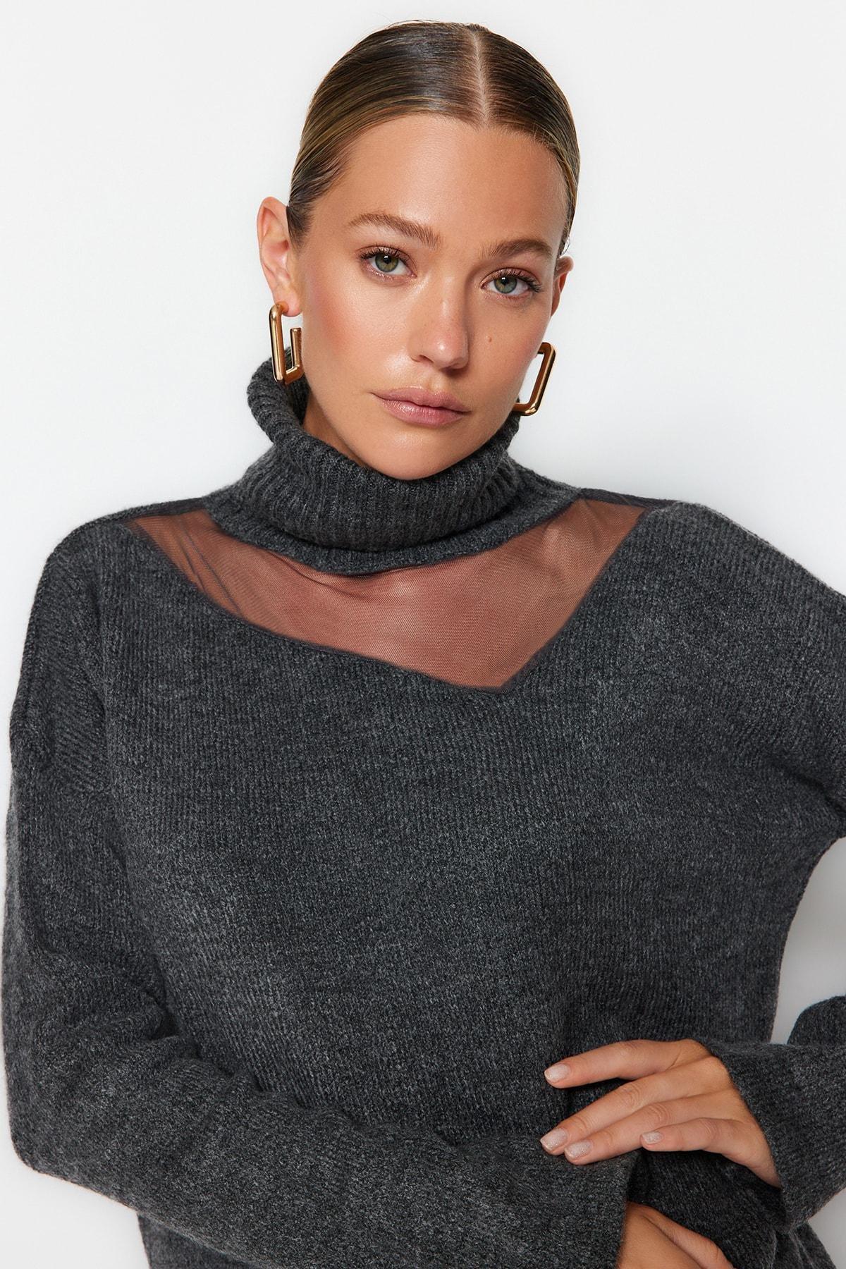 Grey Turtleneck Sweater, Anthracite, large image number 1