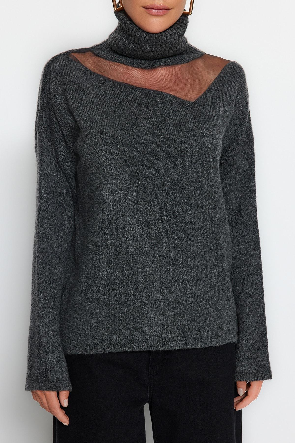 Grey Turtleneck Sweater, Anthracite, large image number 2