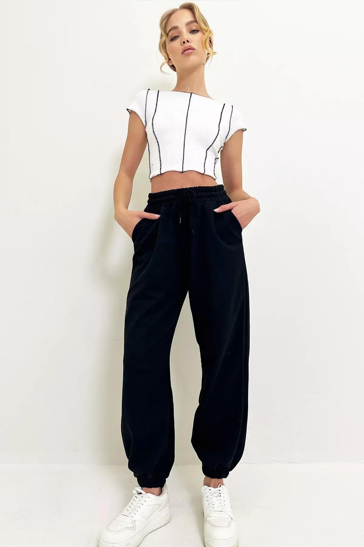 Black Cotton Sweatpants, , large image number 0