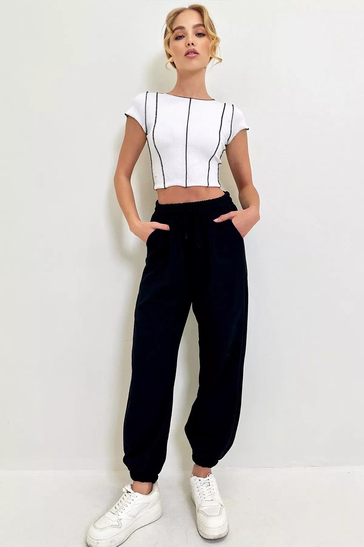 Black Cotton Sweatpants, , large image number 1