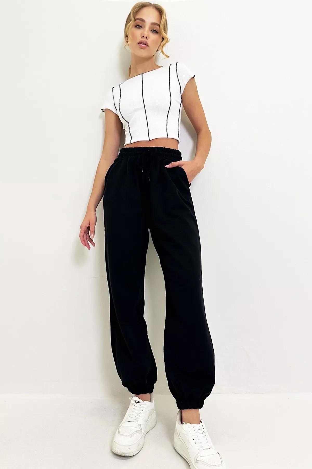 Black Cotton Sweatpants, , large image number 2