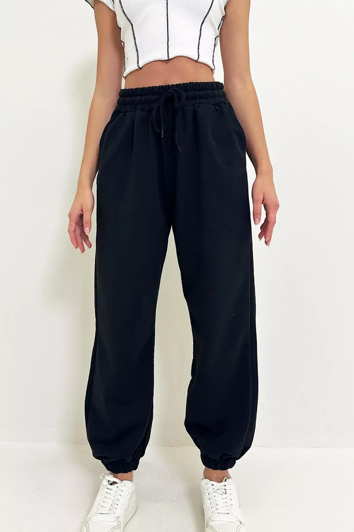 Black Cotton Sweatpants, , large image number 3