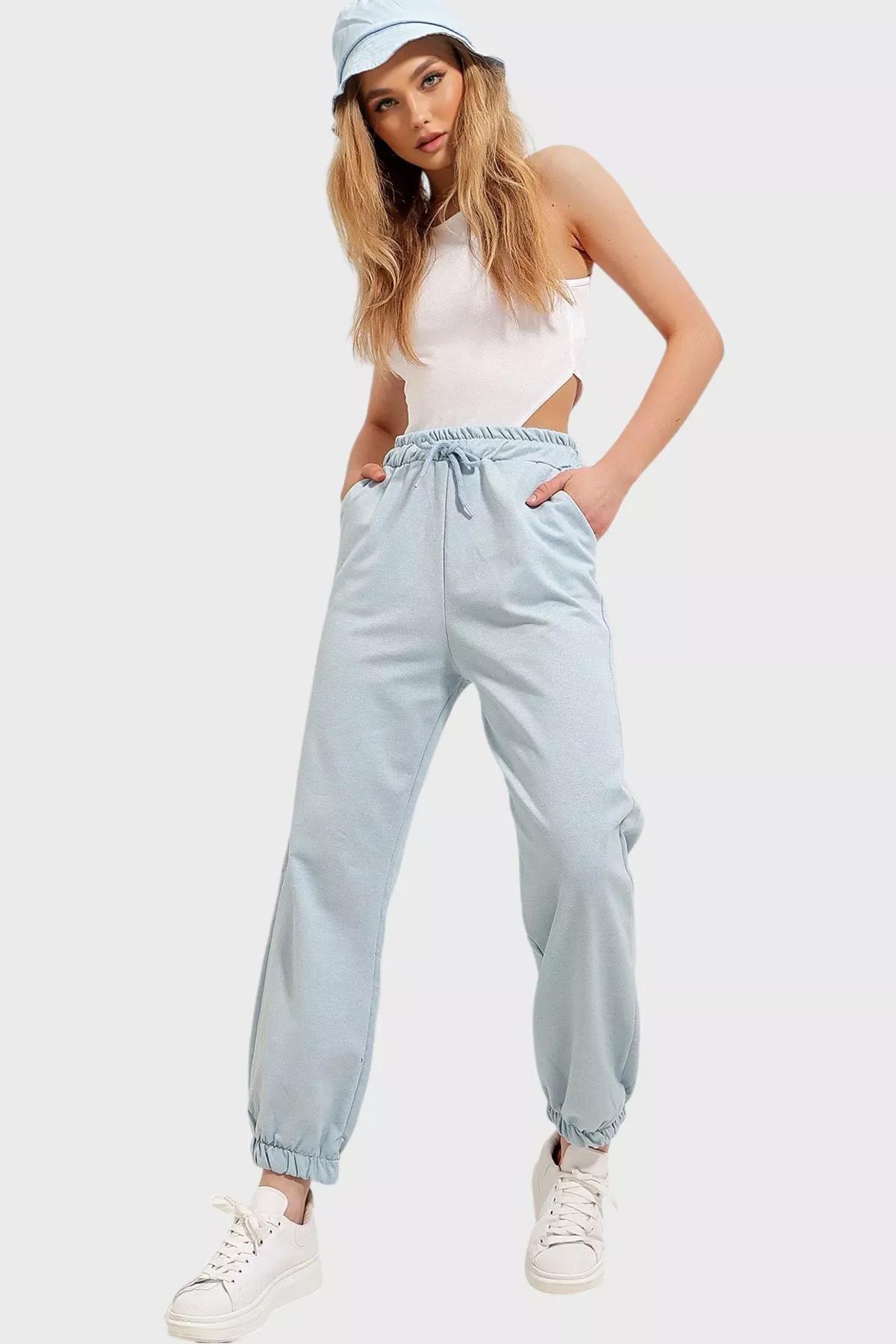 Blue Elastic Legs Two-Threaded Sweatpants, , large image number 0