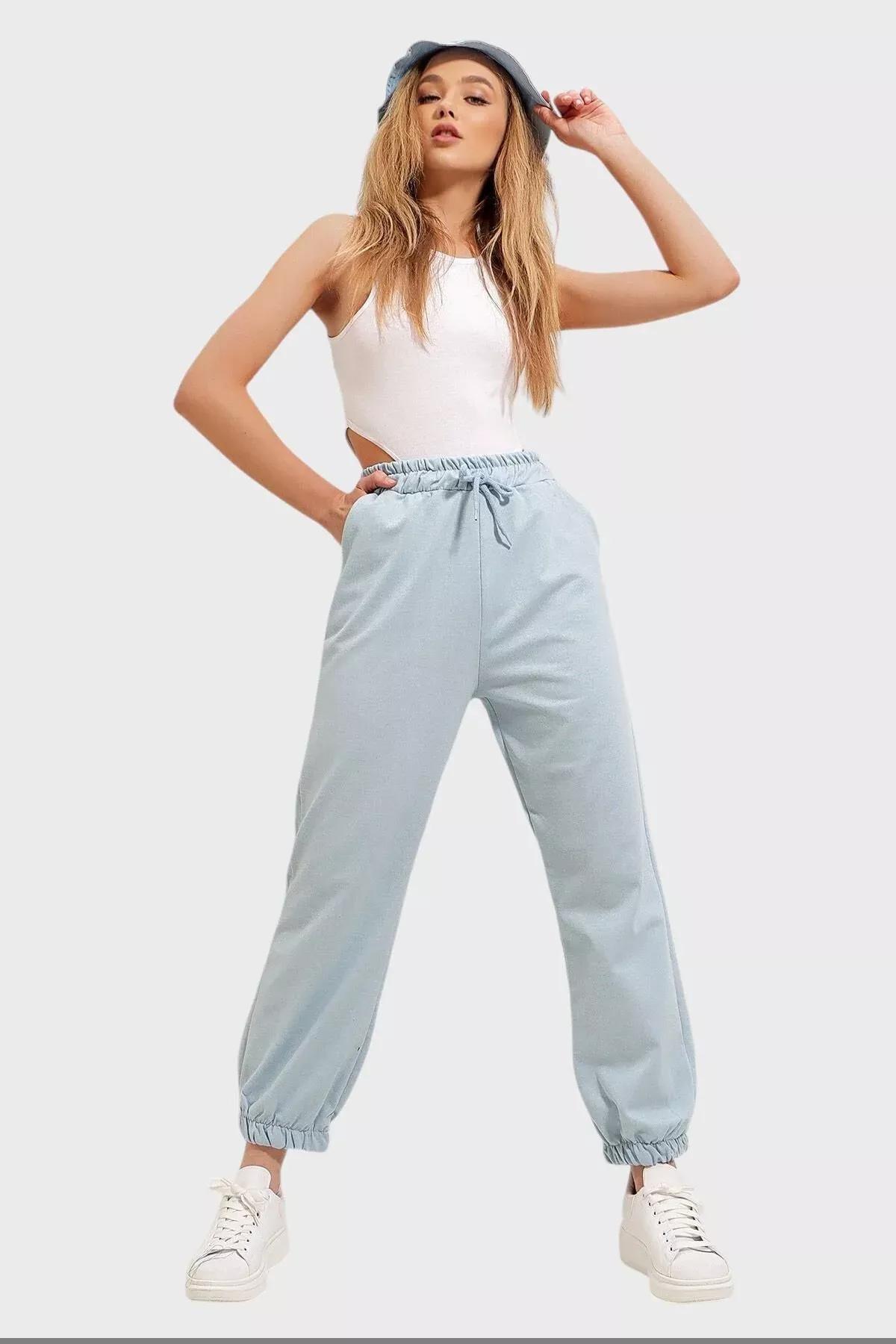 Blue Elastic Legs Two-Threaded Sweatpants, , large image number 1
