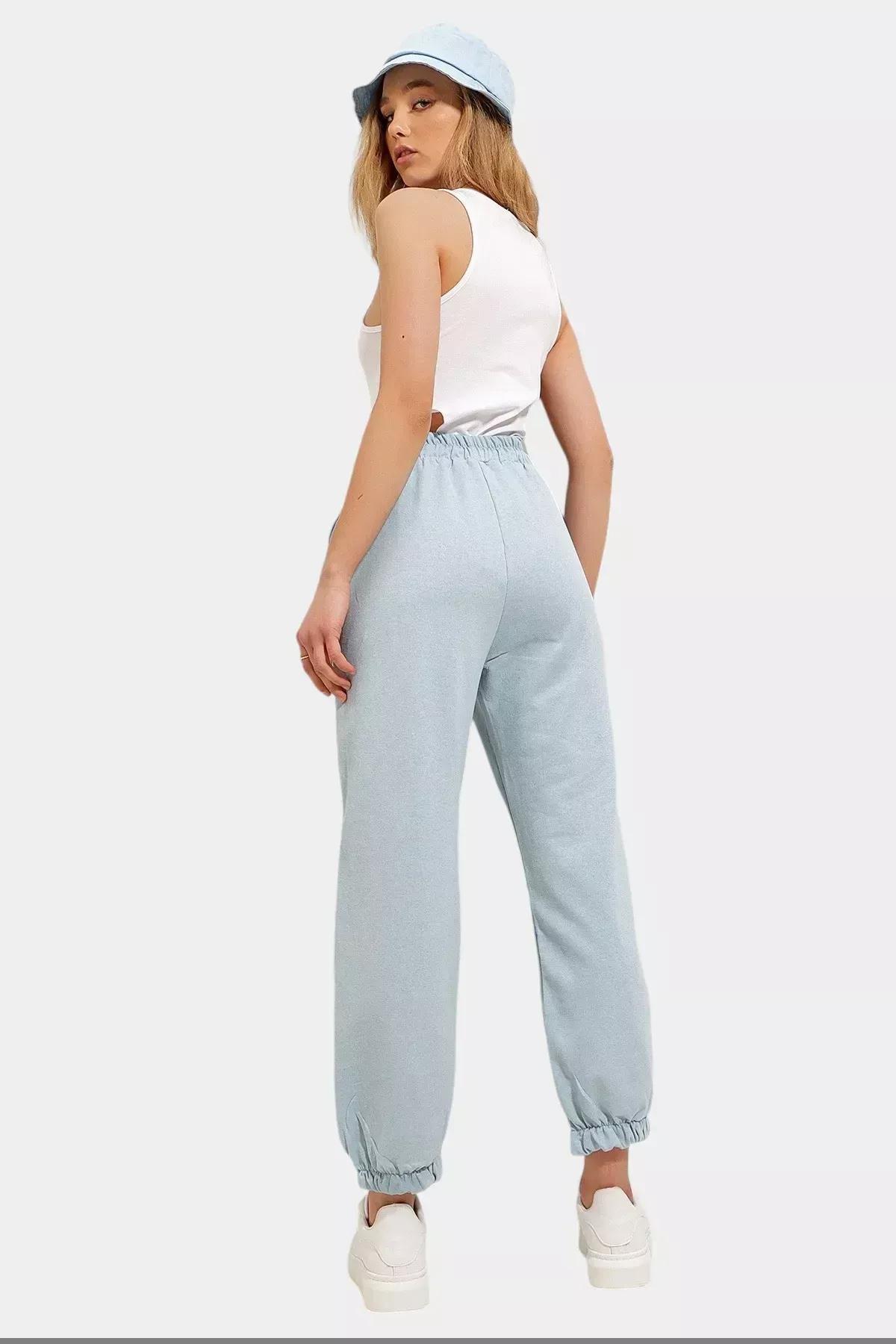 Blue Elastic Legs Two-Threaded Sweatpants, , large image number 2