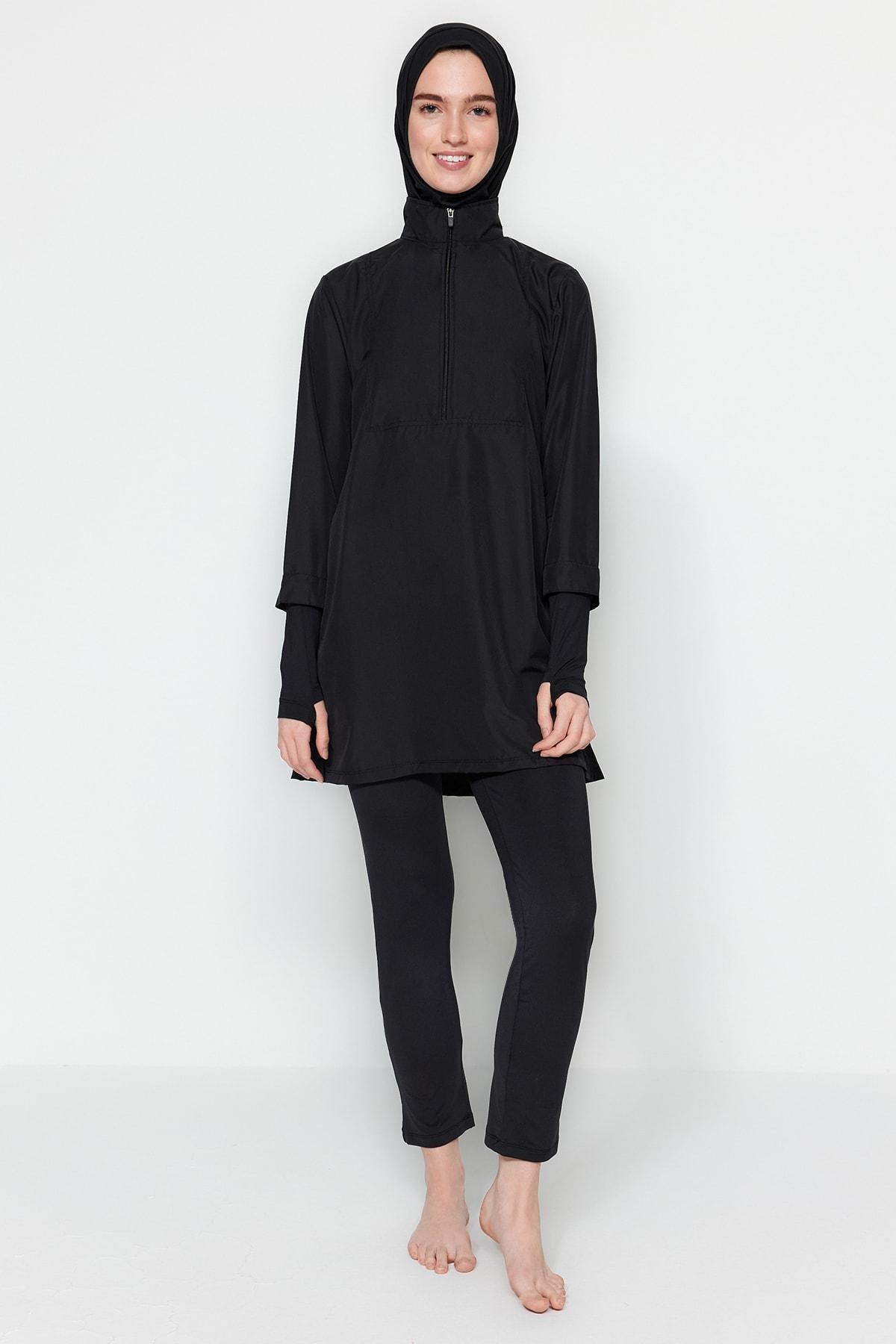 Black Performance Knitted Burkini Set, , large image number 0