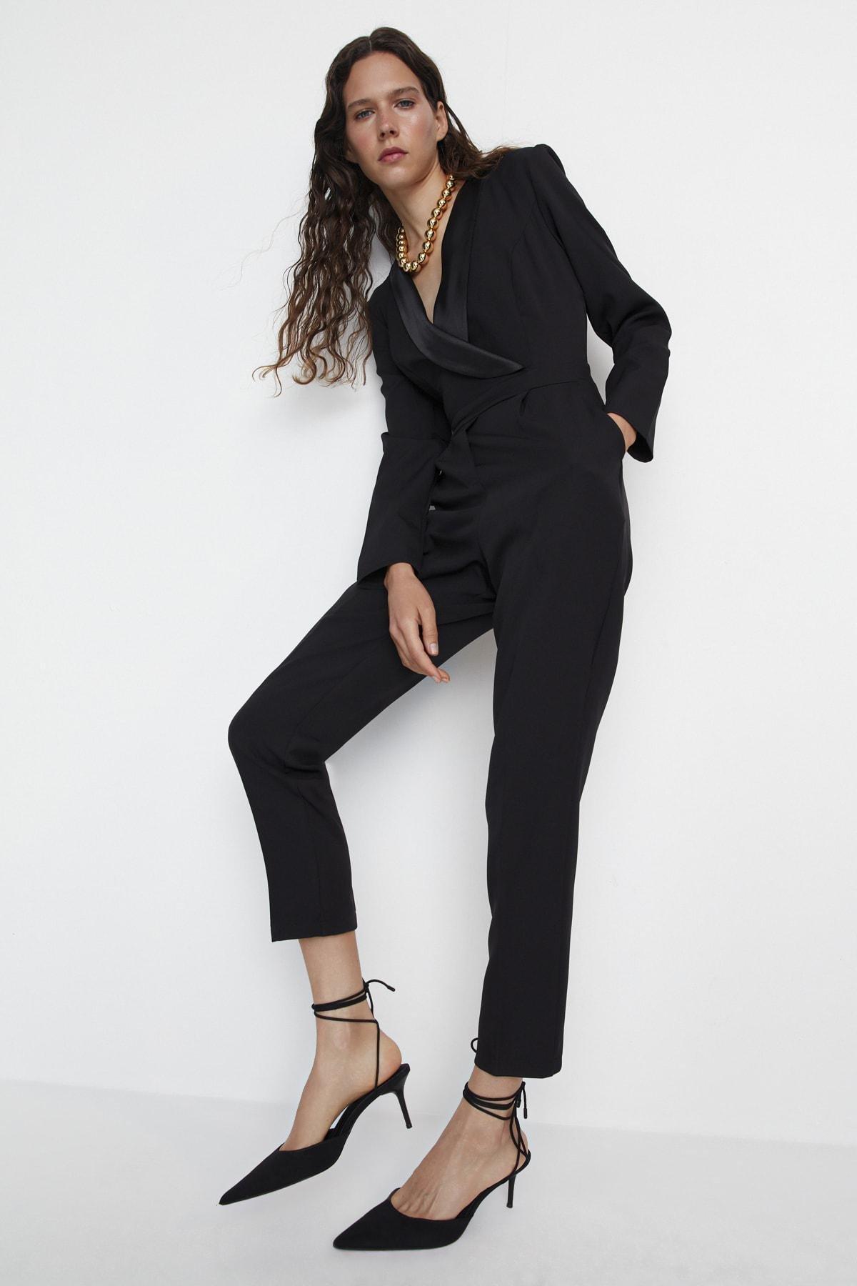 Black Lapel Collar Jumpsuit, , large image number 0