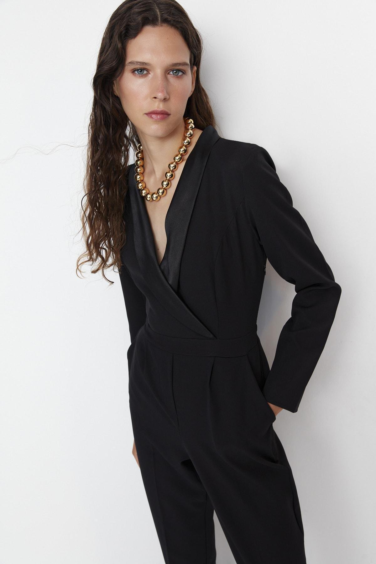 Black Lapel Collar Jumpsuit, , large image number 2