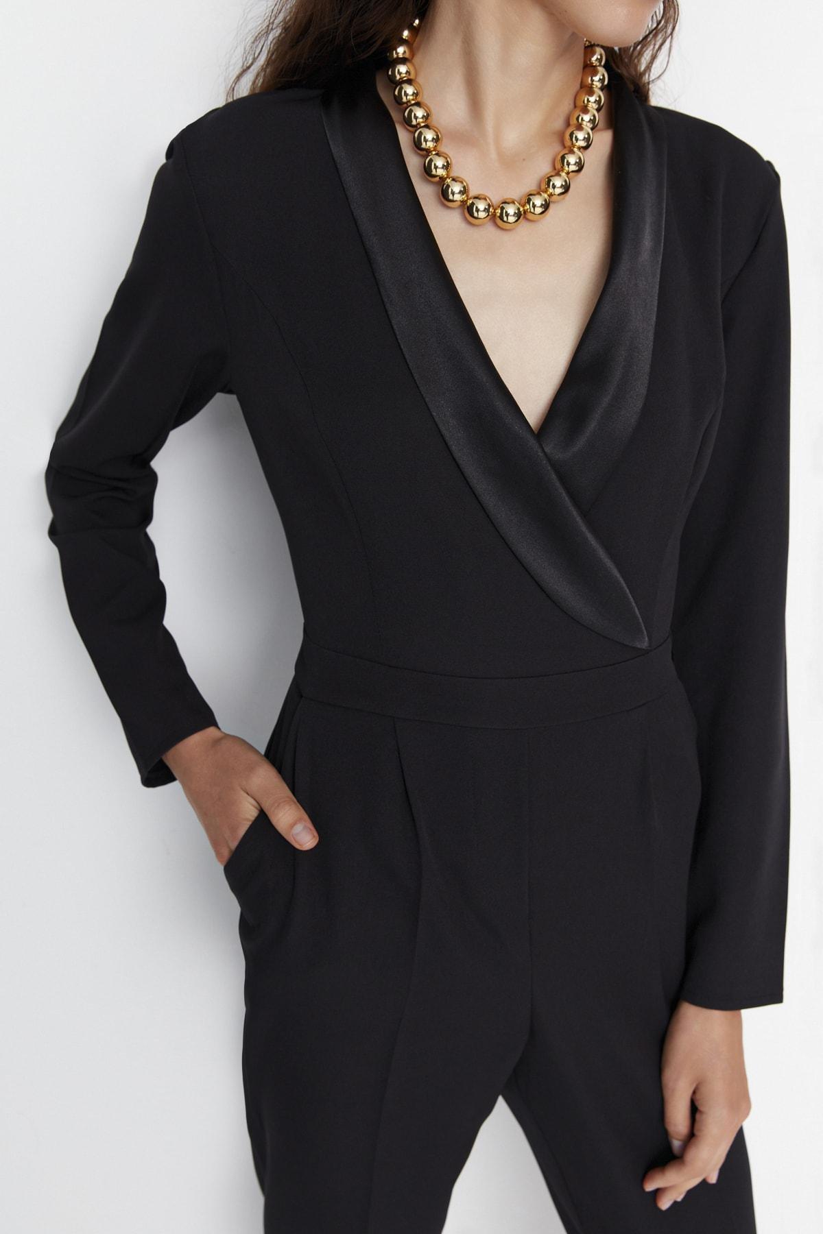 Black Lapel Collar Jumpsuit, , large image number 3