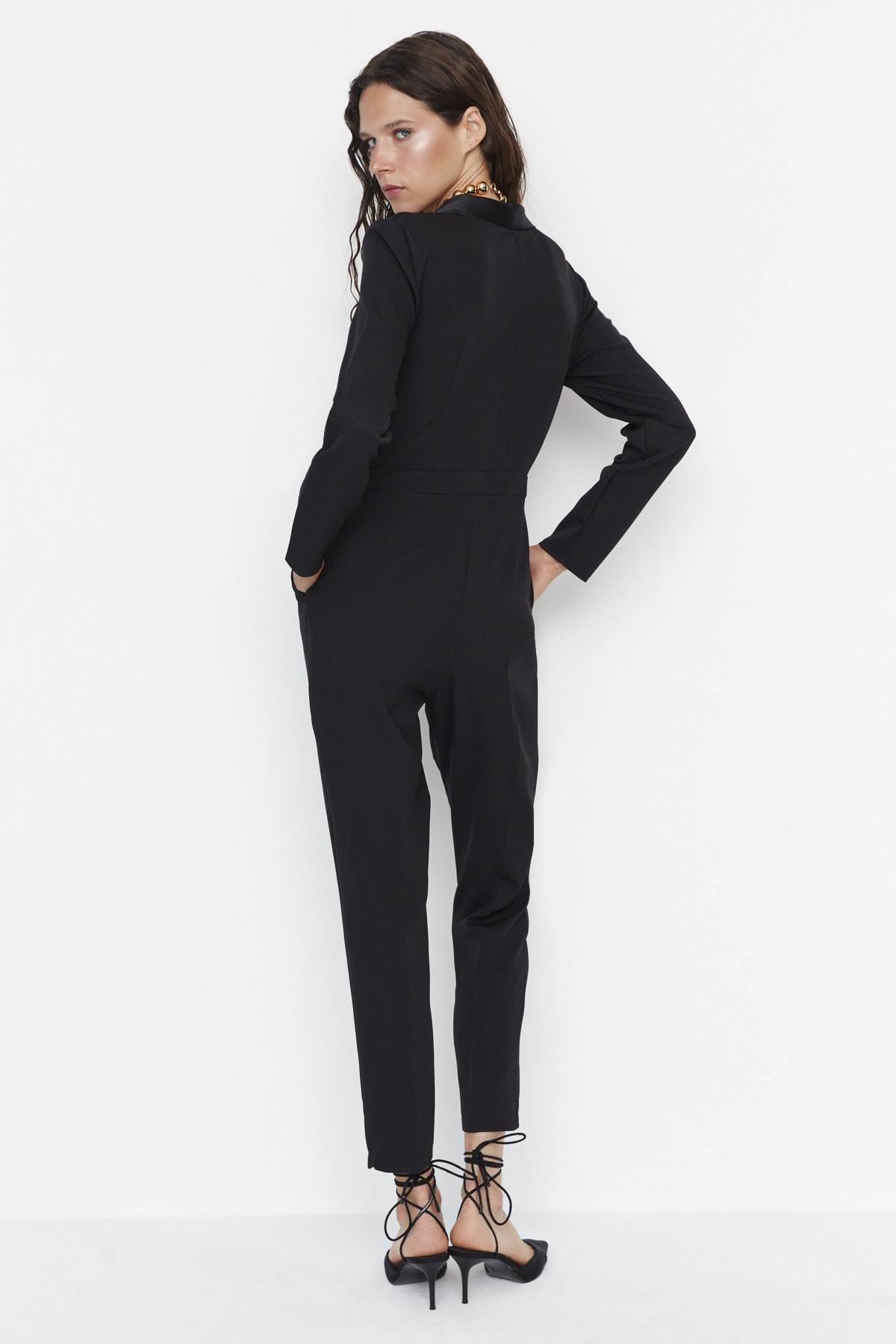 Black Lapel Collar Jumpsuit, , large image number 4