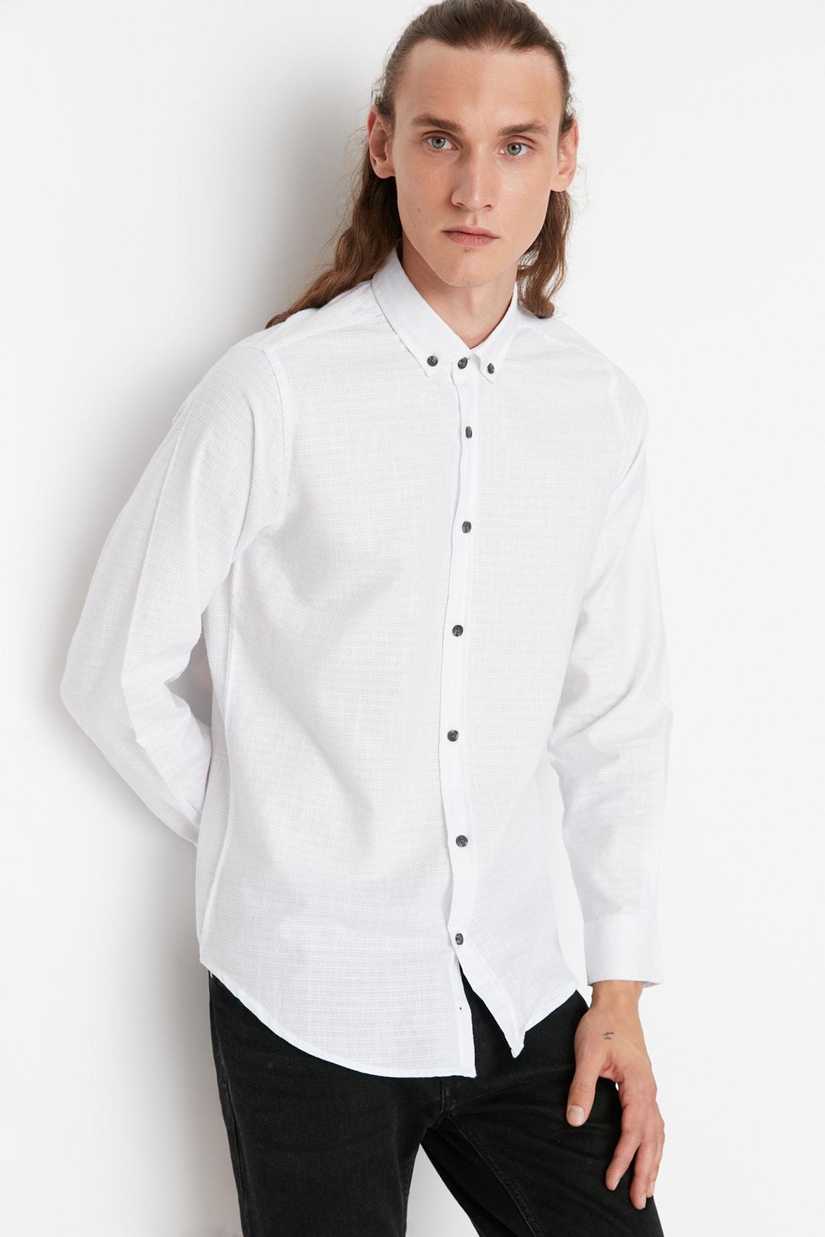 White Blue Slim Fit Shirt, , large image number 0