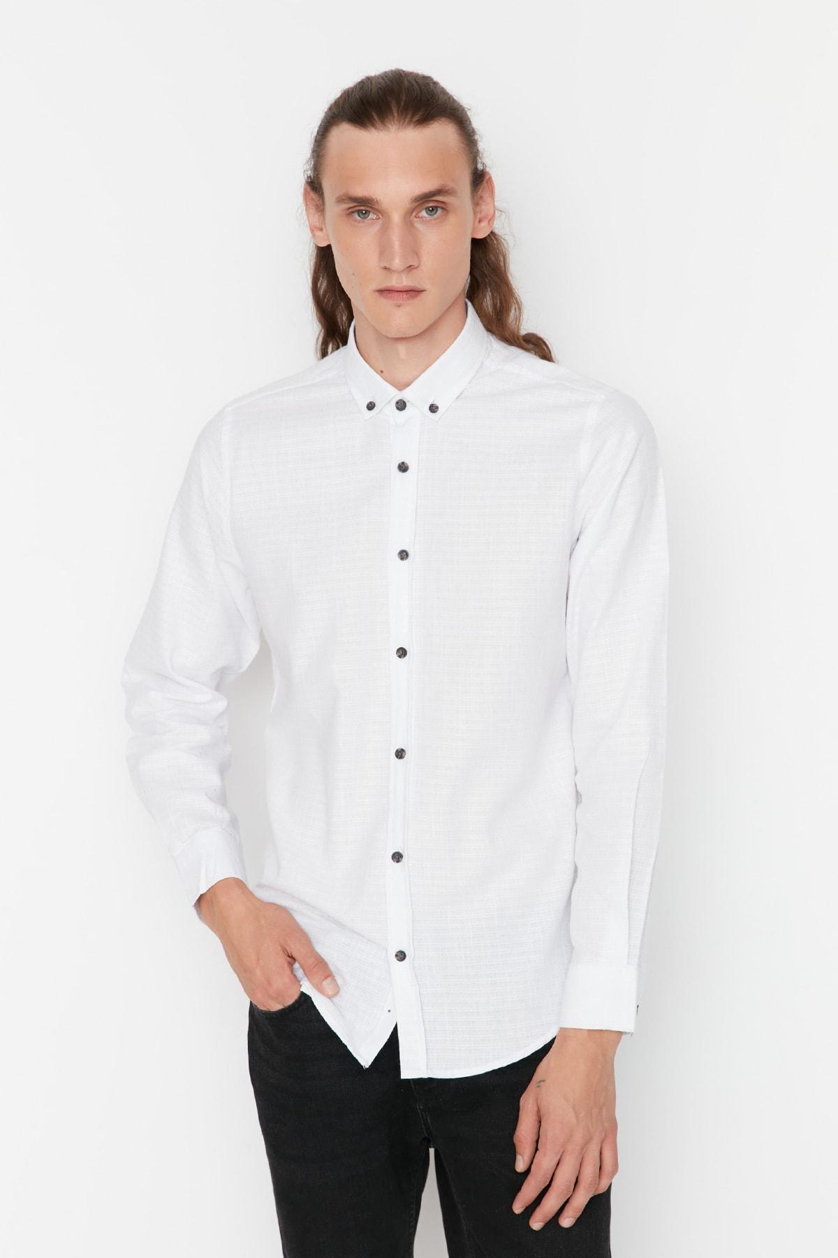 White Blue Slim Fit Shirt, , large image number 2