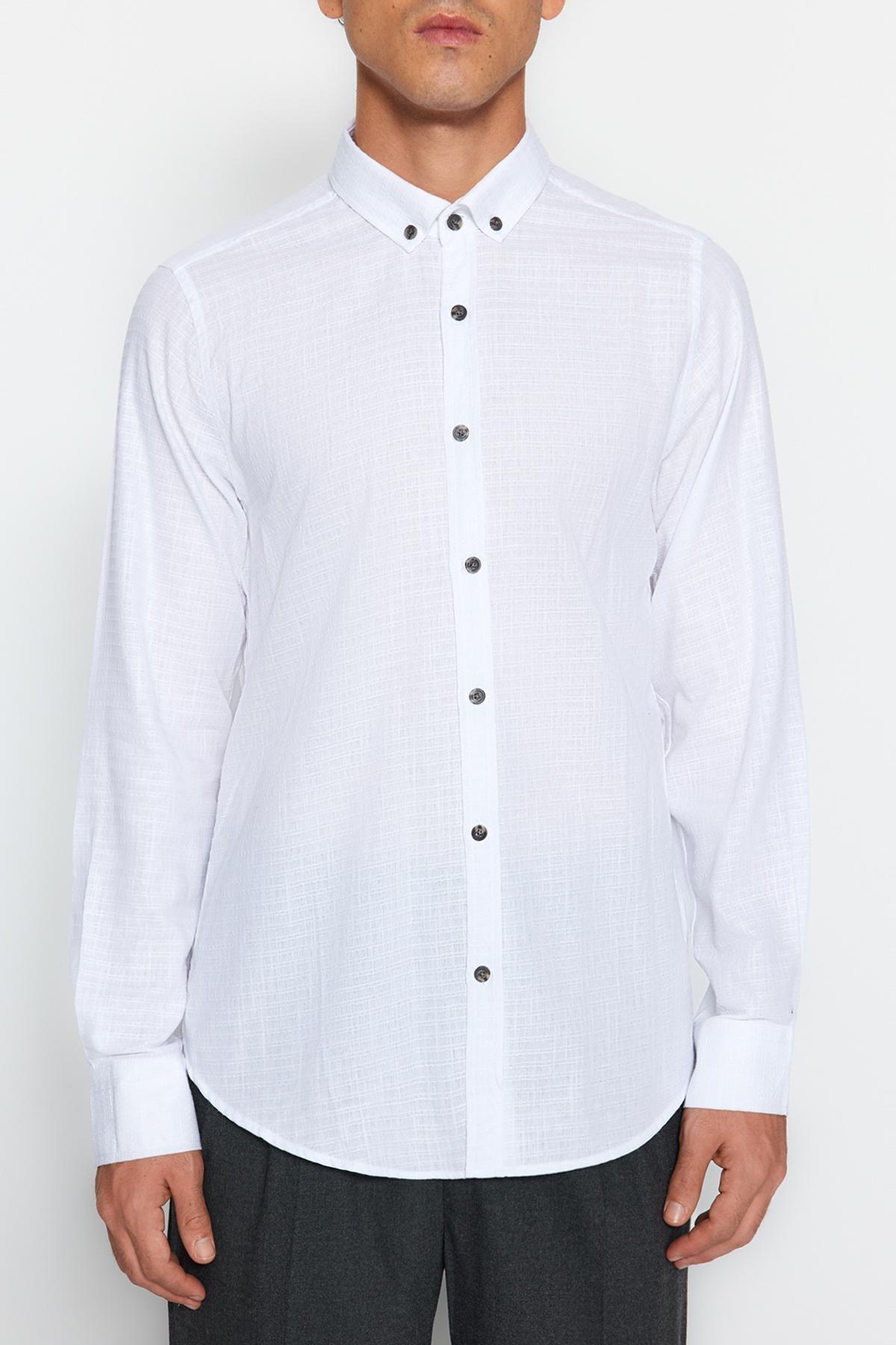 White Blue Slim Fit Shirt, , large image number 3