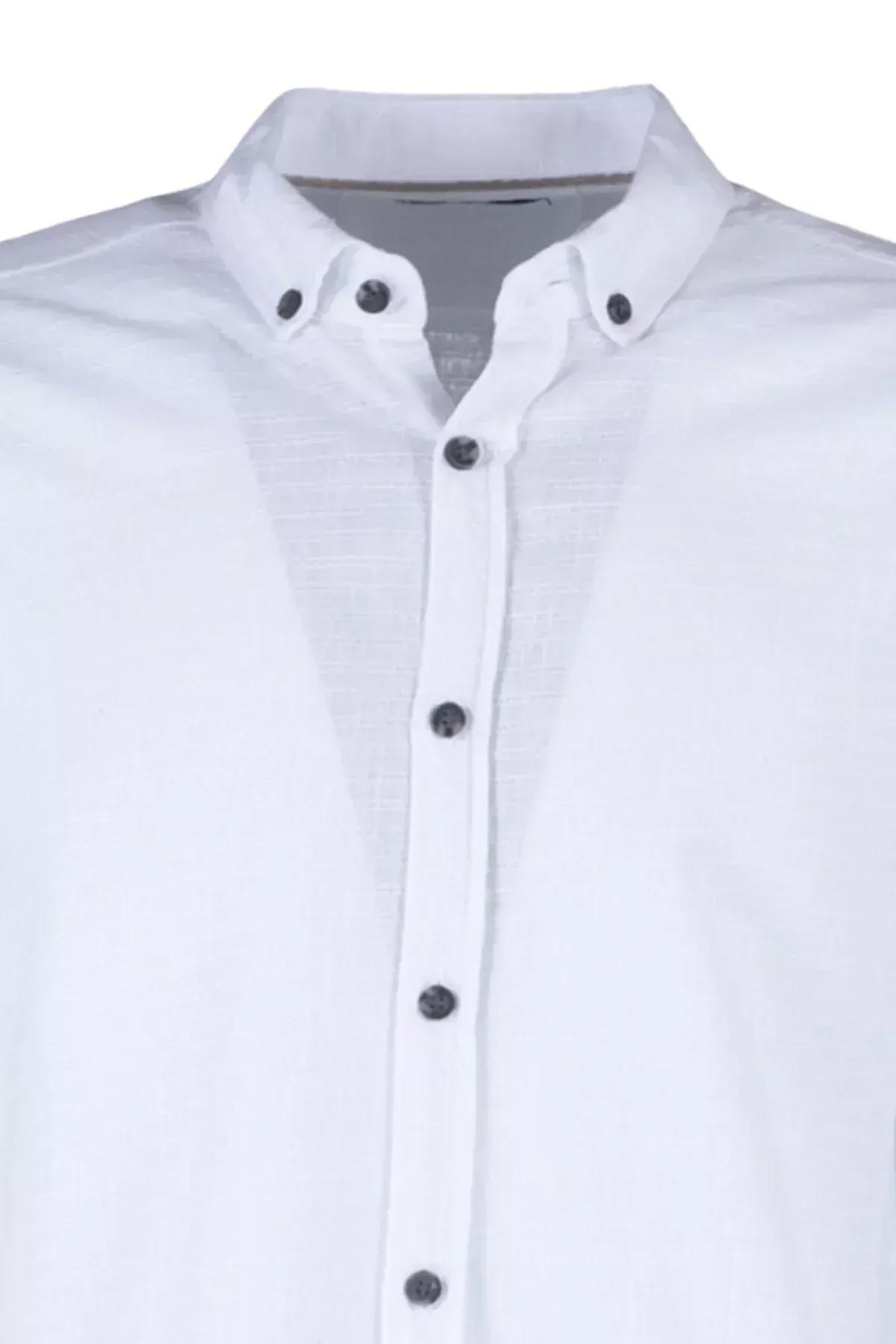 قميص بقصة سليم فت، أبيض وأزرق, White, large image number 5