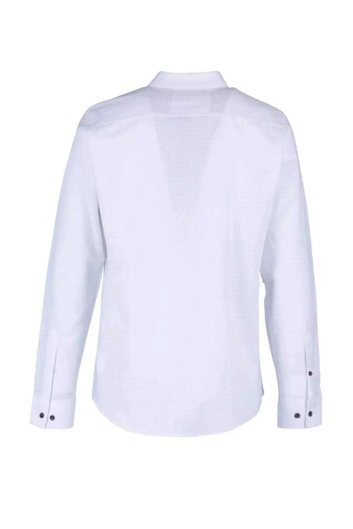 قميص بقصة سليم فت، أبيض وأزرق, White, large image number 7