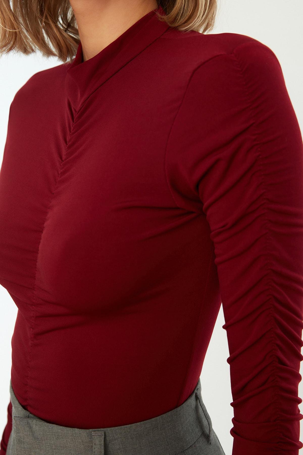 Fitted Crew Neck Bodysuit, Burgundy, large image number 3