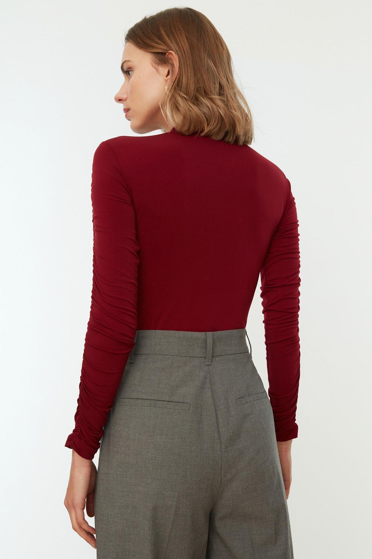 Fitted Crew Neck Bodysuit, Burgundy, large image number 4
