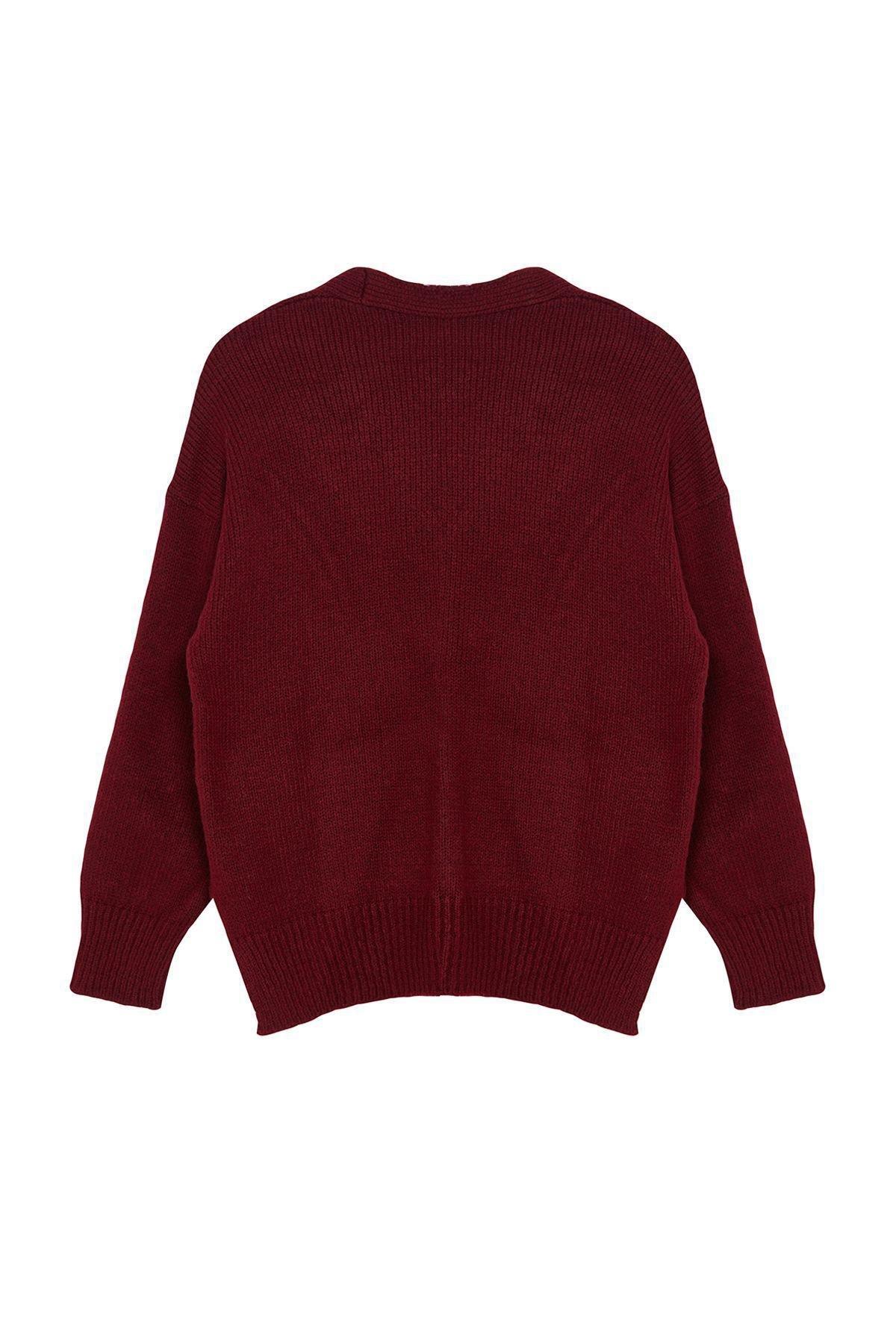 Claret Red Basic Soft Textured Knitwear Cardigan TWOAW20HI0213, single, Burgundy, large image number 5