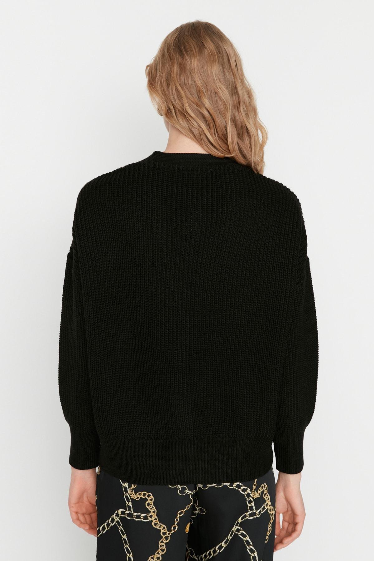 Black V Neck Cardigan, Black, large image number 4