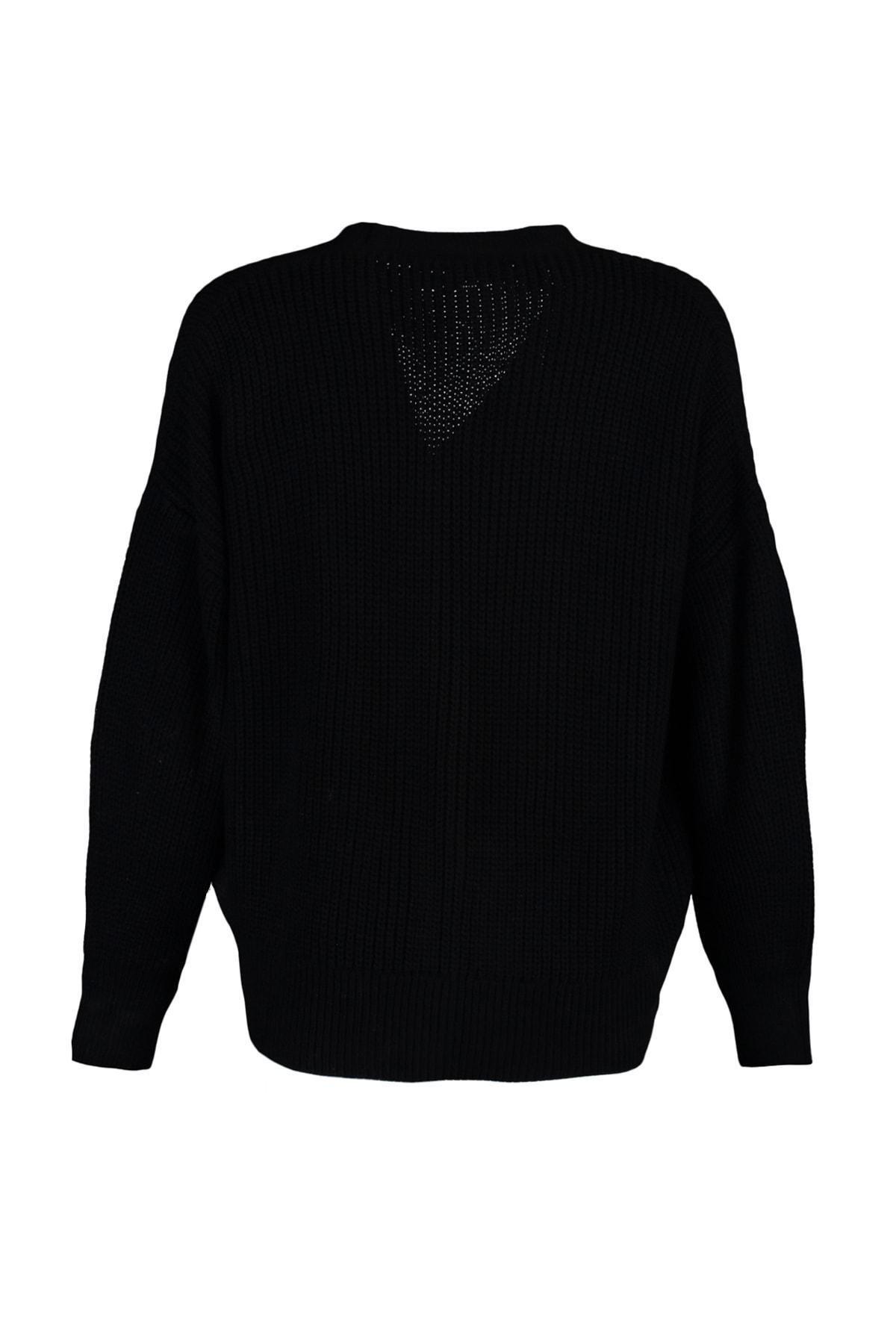 Black V Neck Cardigan, Black, large image number 5
