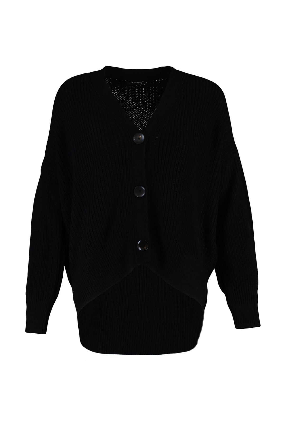 Black V Neck Cardigan, Black, large image number 6