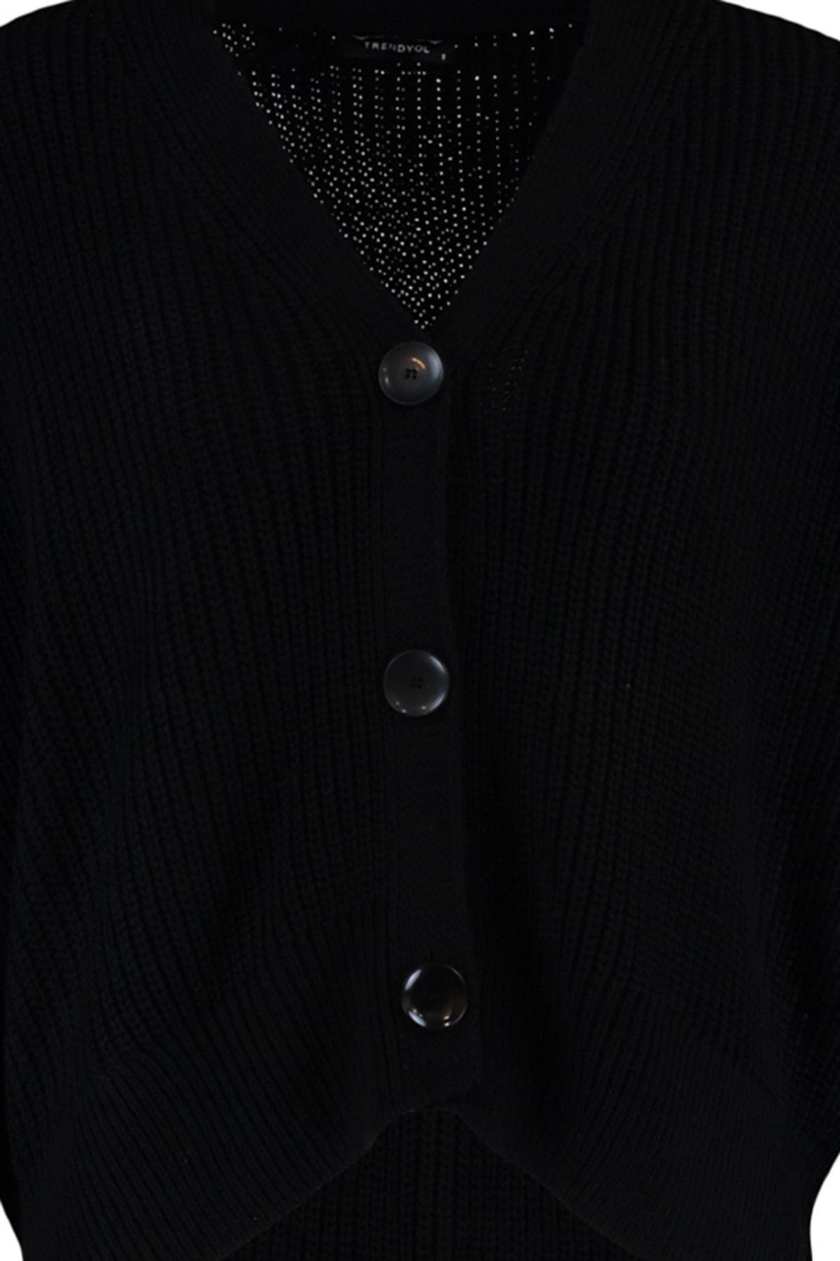 Black V Neck Cardigan, Black, large image number 7