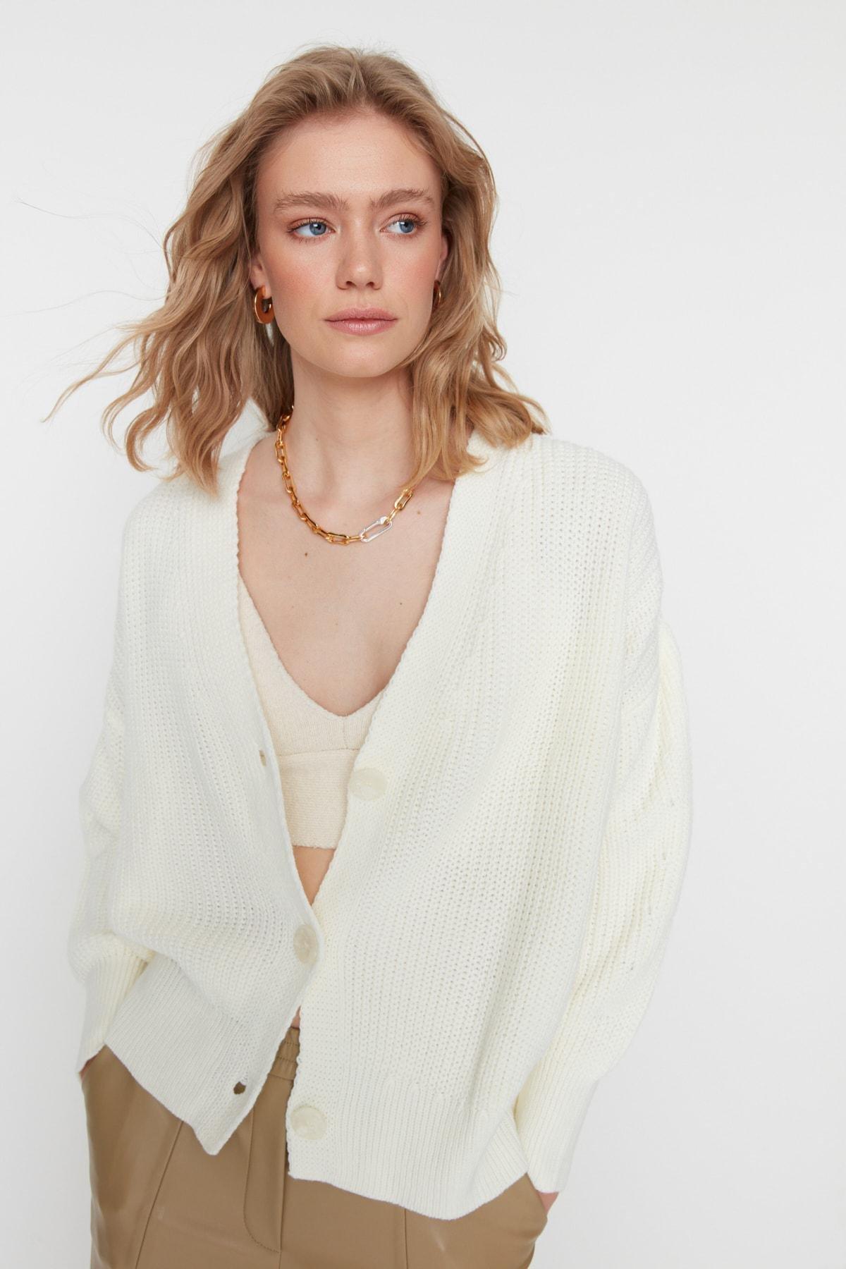 White V-Neck Cardigan, Ecru, large image number 2