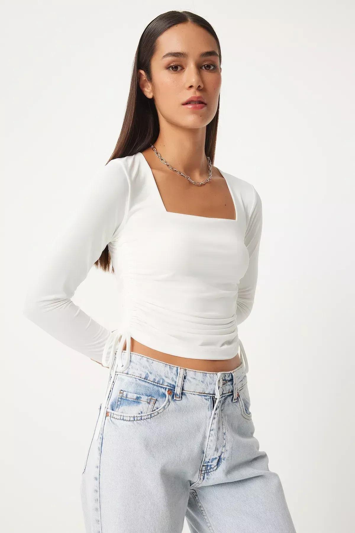 White Slim Double-Breasted Blouse, , large image number 0
