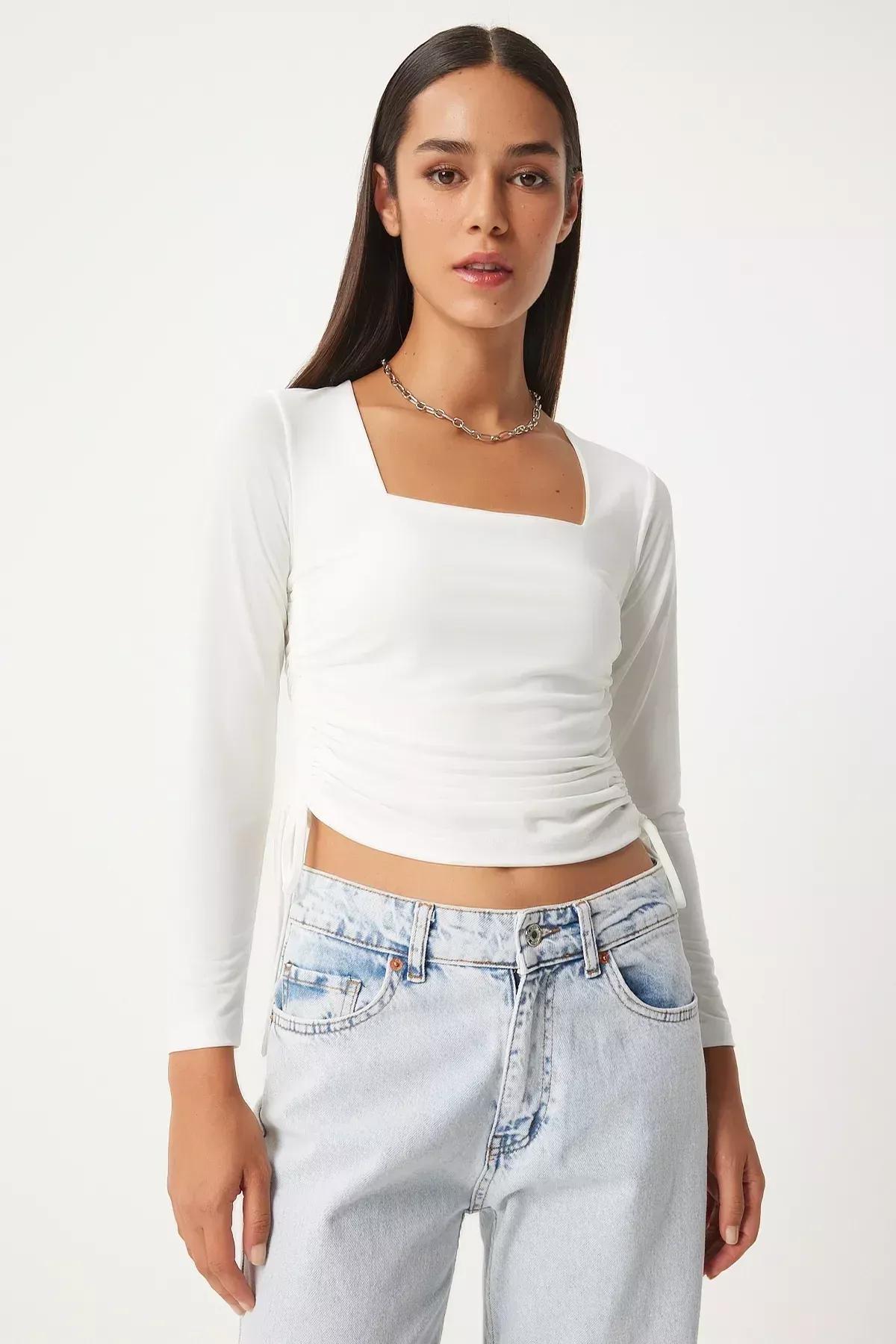 White Slim Double-Breasted Blouse, , large image number 2