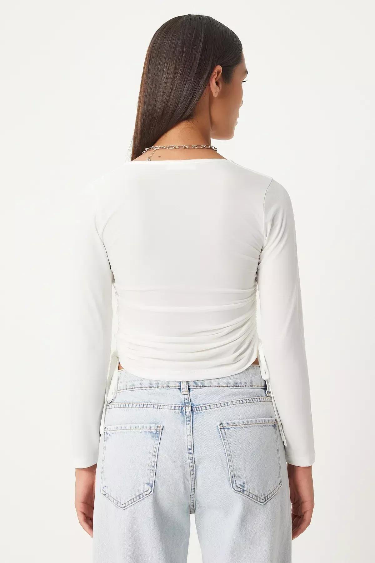White Slim Double-Breasted Blouse, , large image number 3