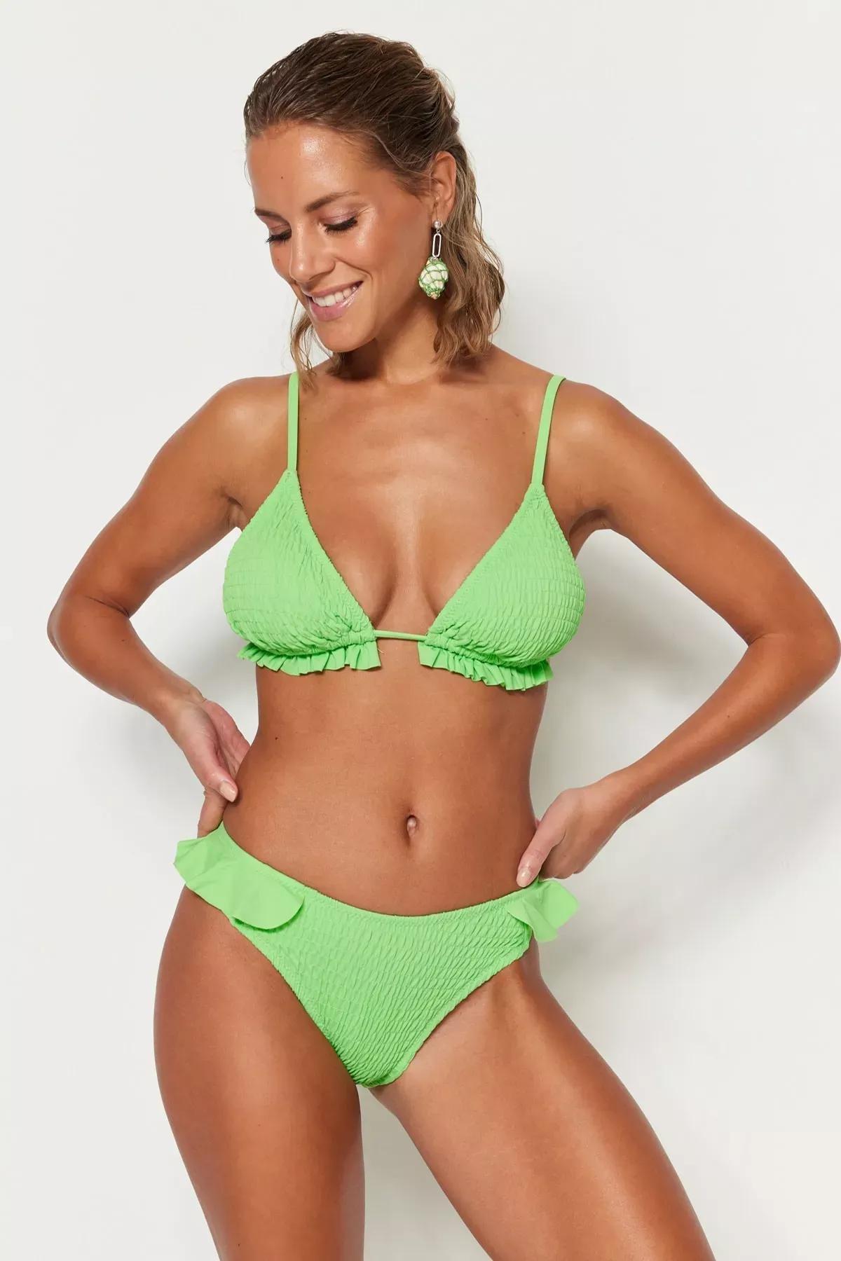 Green Plain Bikini Bottom, Green, medium