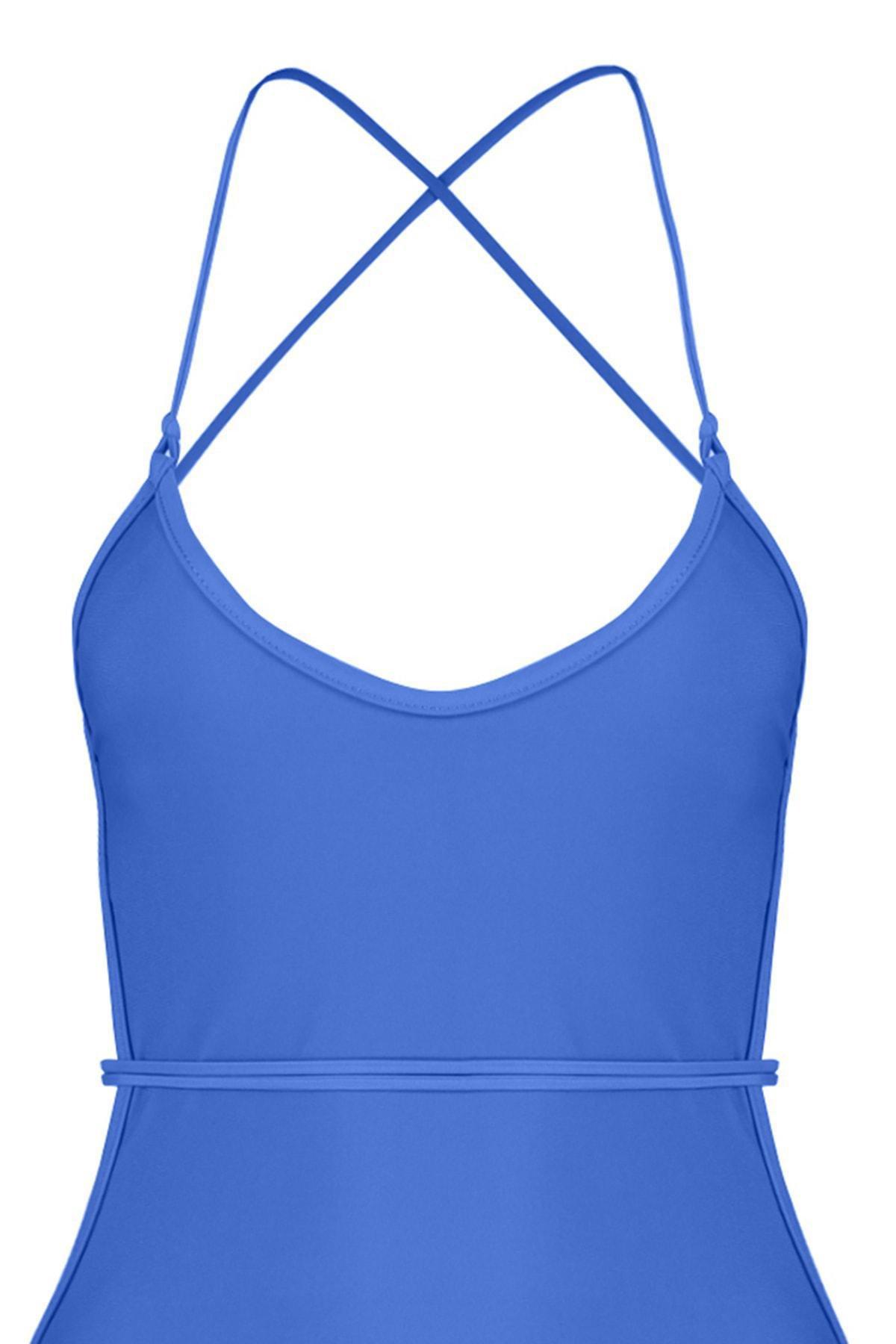 Blue Lattice Straps Swimsuit, , large image number 7