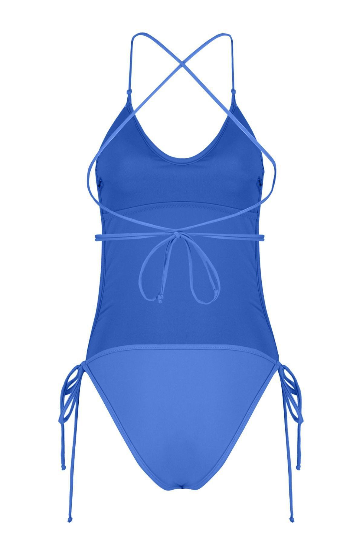 Blue Lattice Straps Swimsuit, , large image number 8