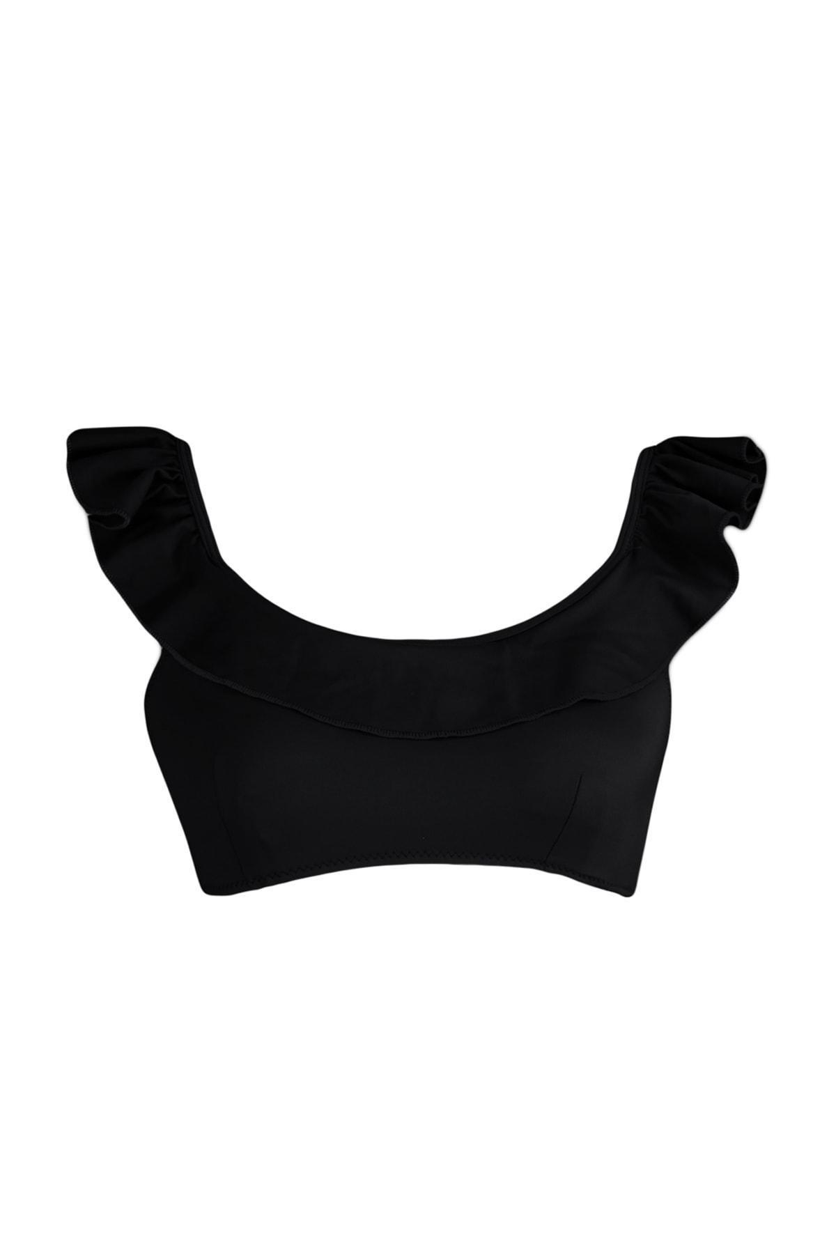 Black Frill Detailed Bikini Top, , large image number 0