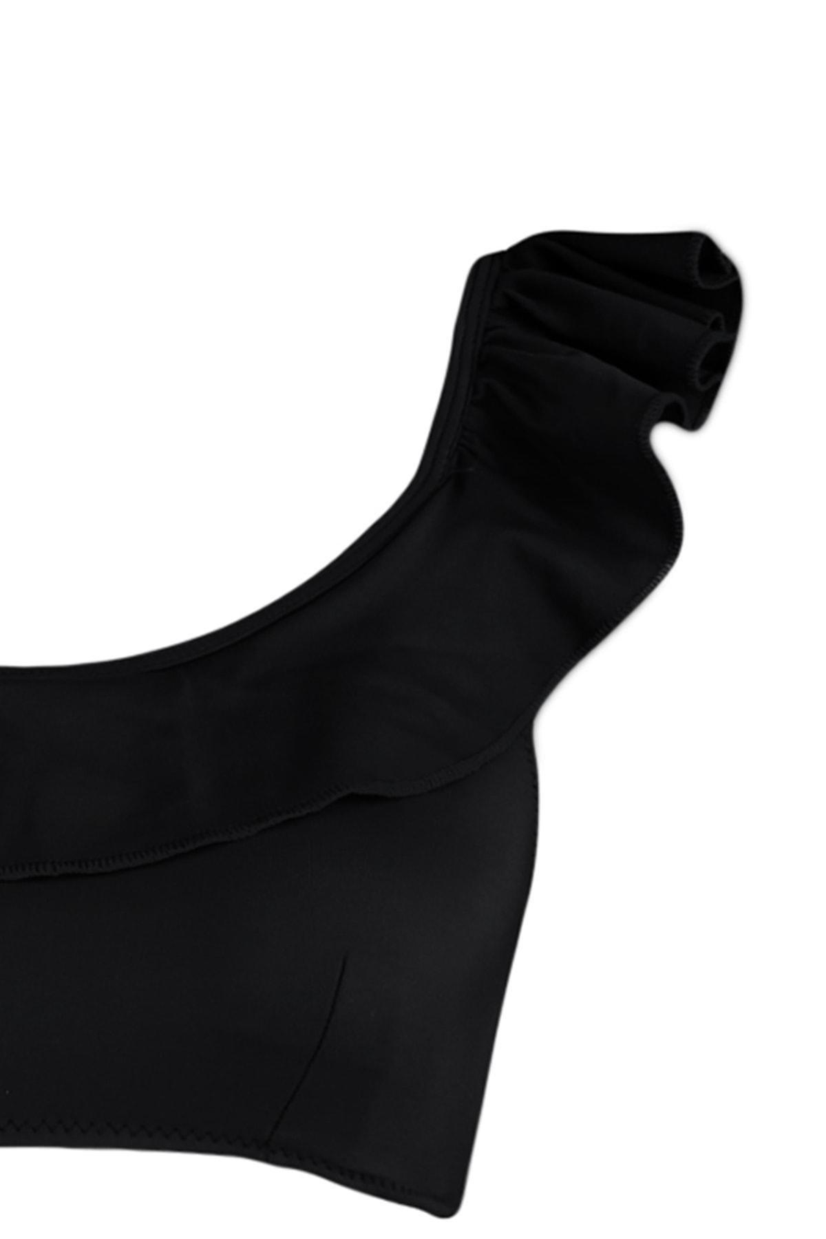 Black Frill Detailed Bikini Top, , large image number 2