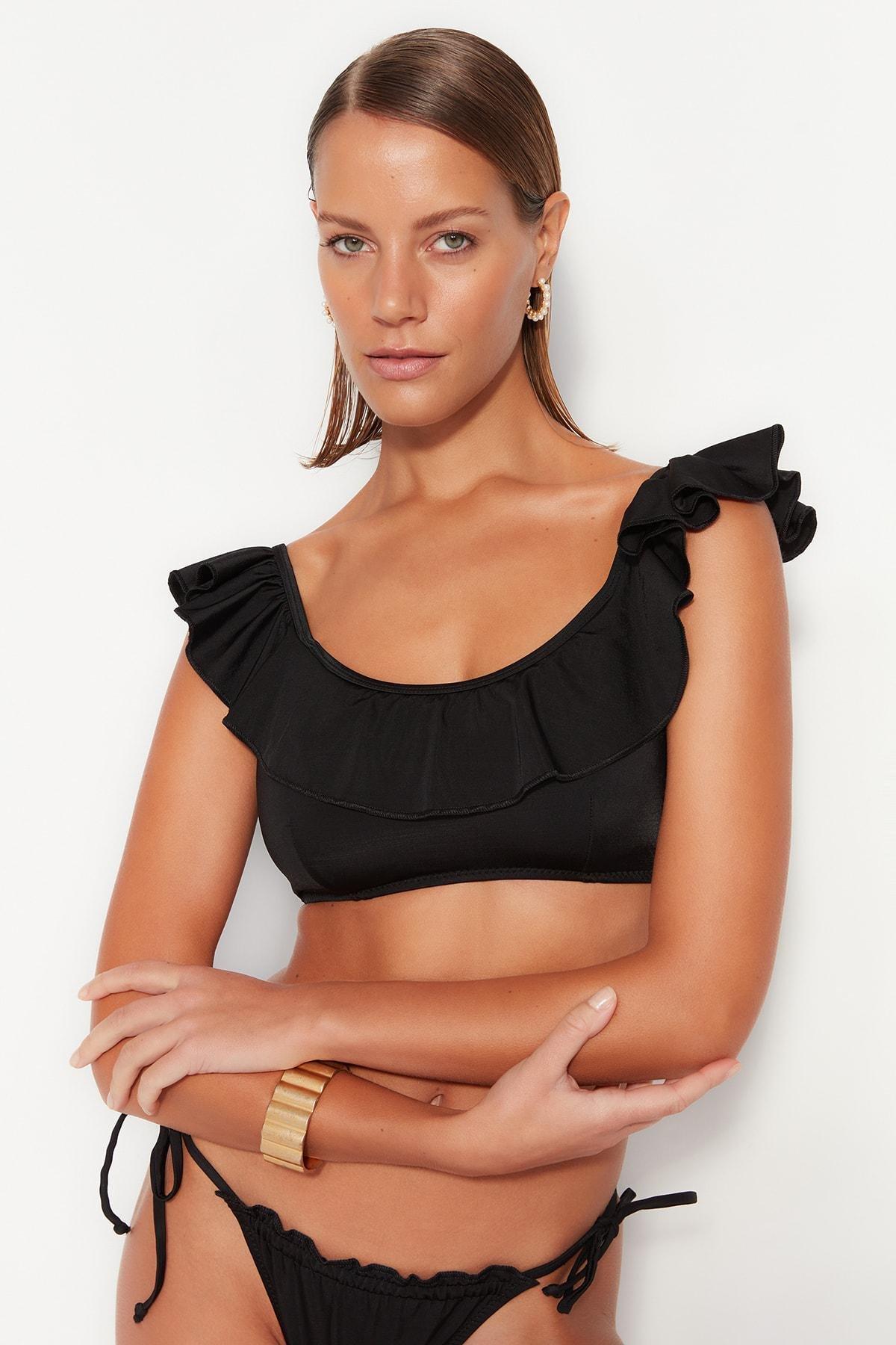 Black Frill Detailed Bikini Top, , large image number 3