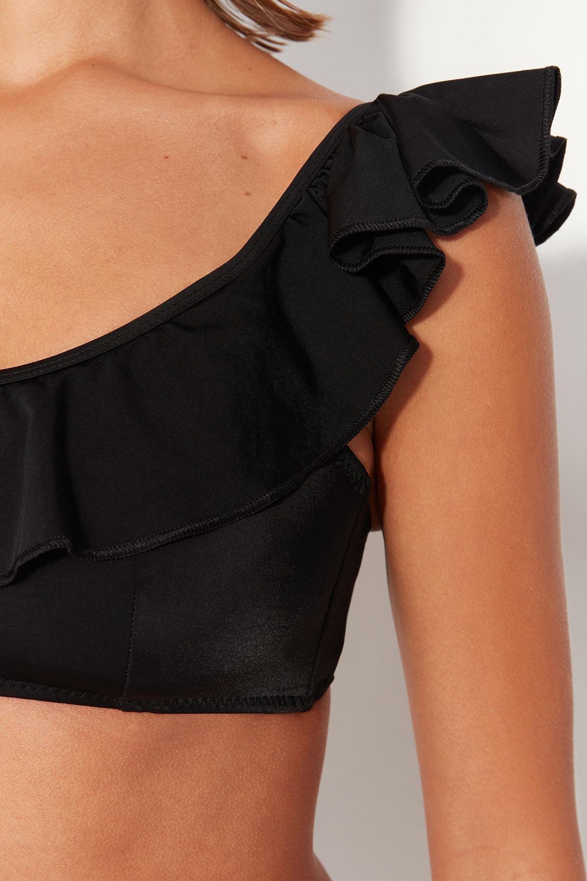 Black Frill Detailed Bikini Top, , large image number 7