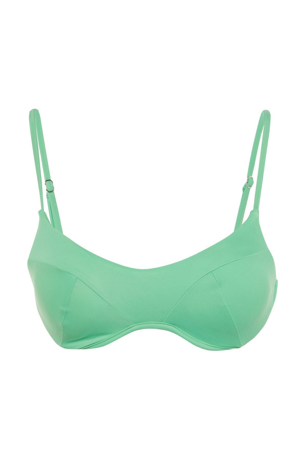 Trendyol - Green Plain Bikini Top